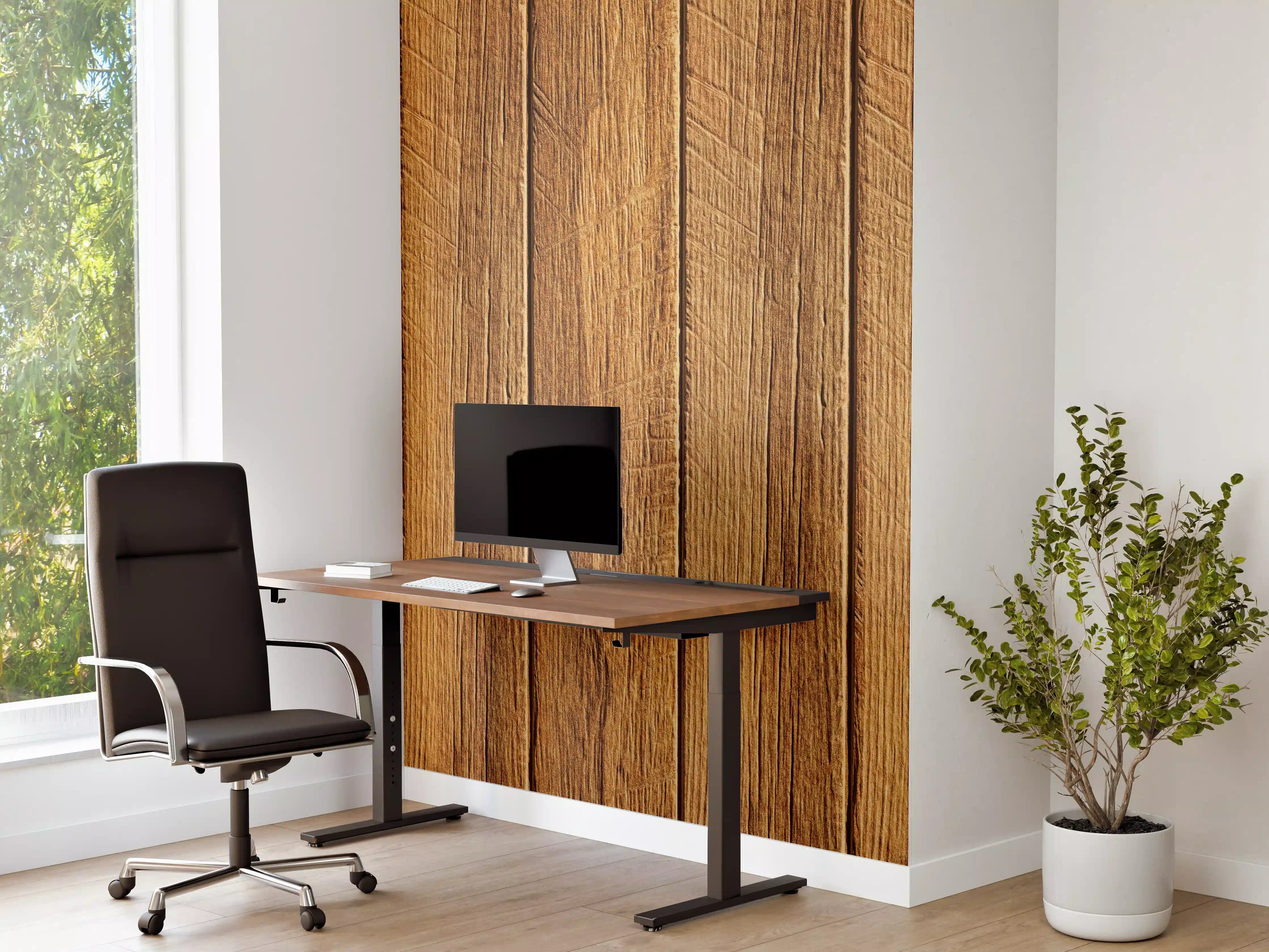 Büro Wandgestaltung - Aneinandergereihte braune Holzplanken