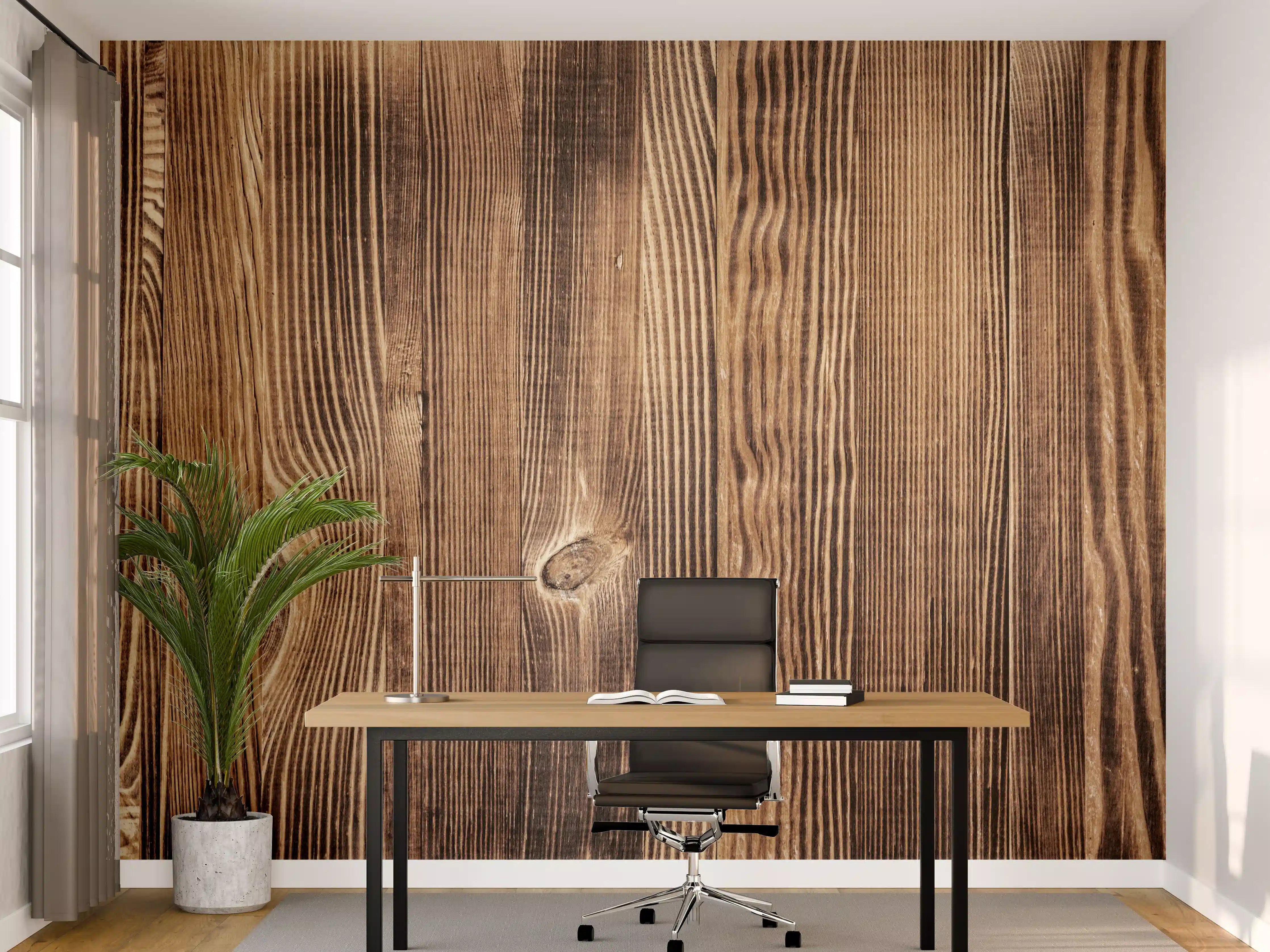 Büro Wandgestaltung - Angebrannte Naturholzplatte