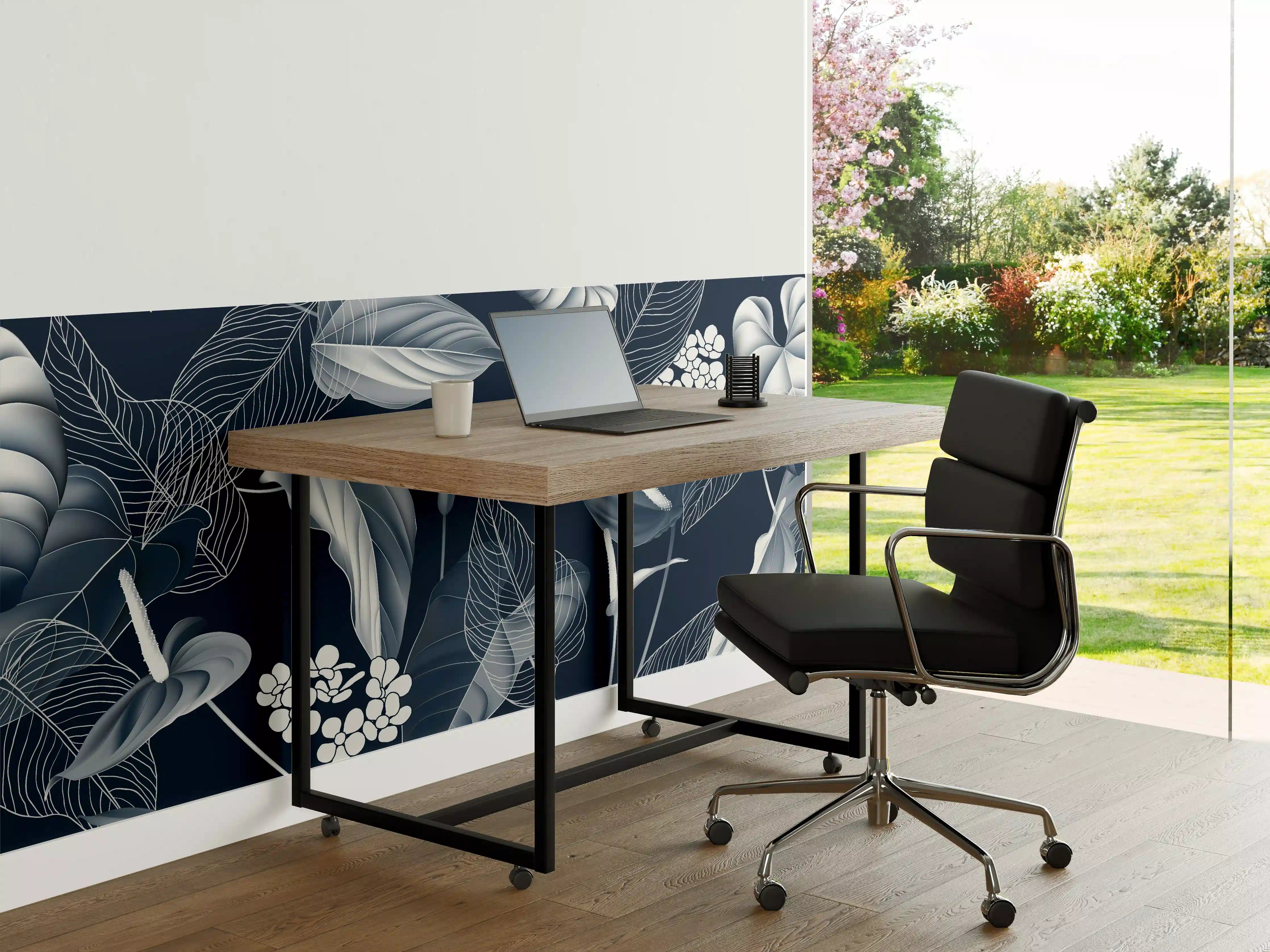 Büro Wandgestaltung - Anthurium Blumen Dunkelblau Muster