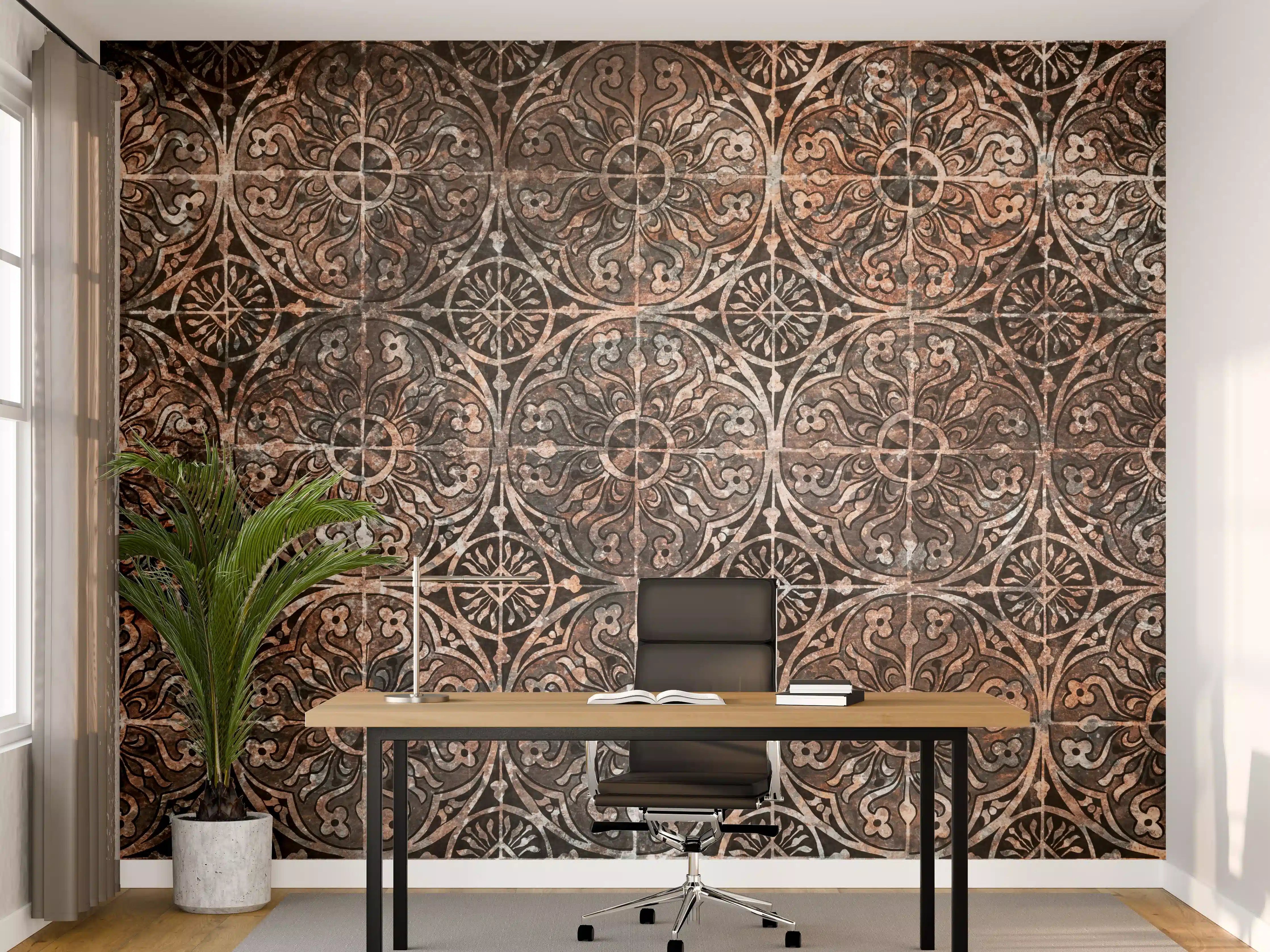Büro Wandgestaltung - Antike Fliesen mit ornamentalem Muster in Erdtönen