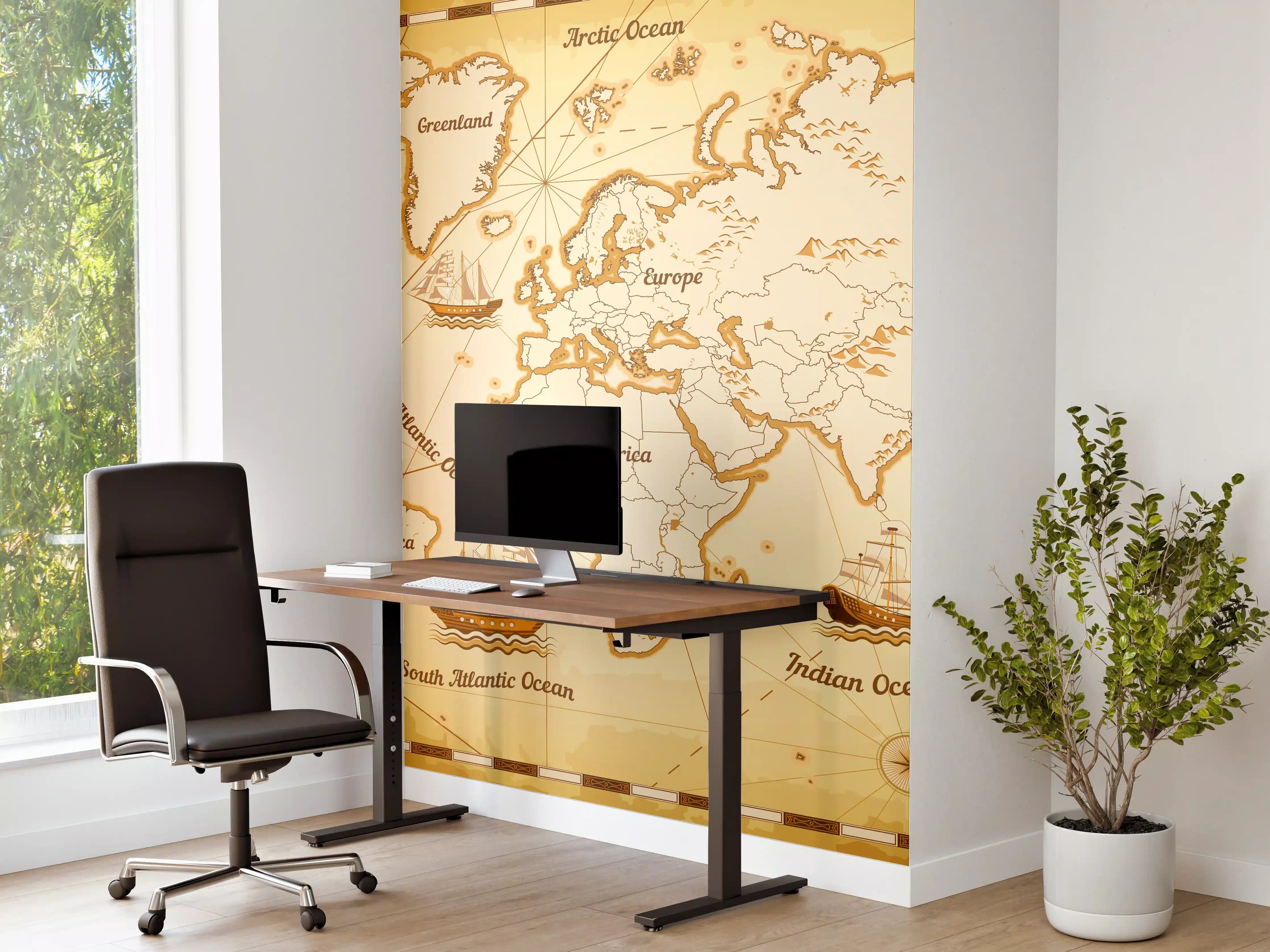 Büro Wandgestaltung - Antike Schatzkarte mit Weltkartenmotiven in Sepia-Tönen