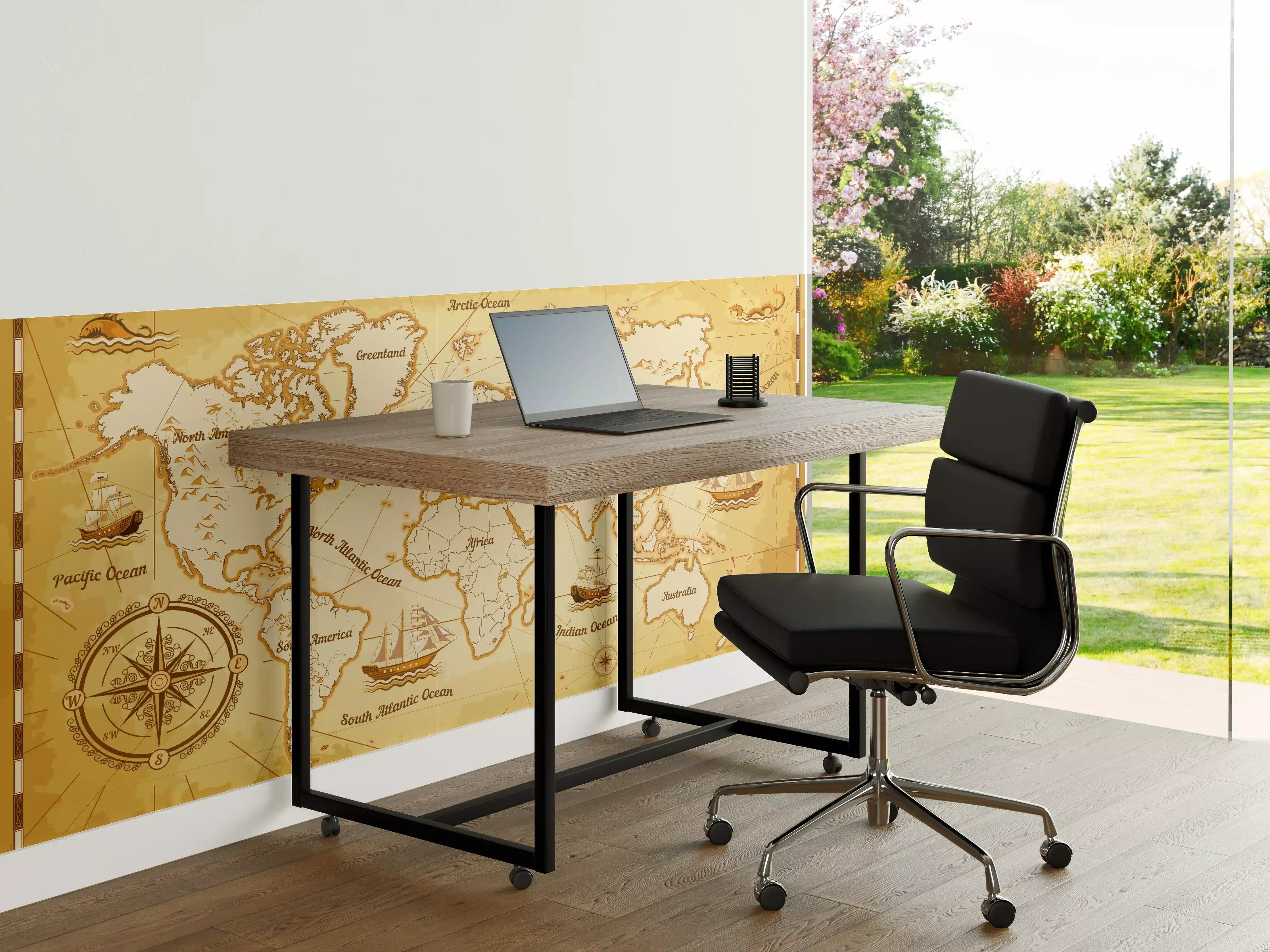 Büro Wandgestaltung - Antike Schatzkarte mit Weltkartenmotiven in Sepia-Tönen