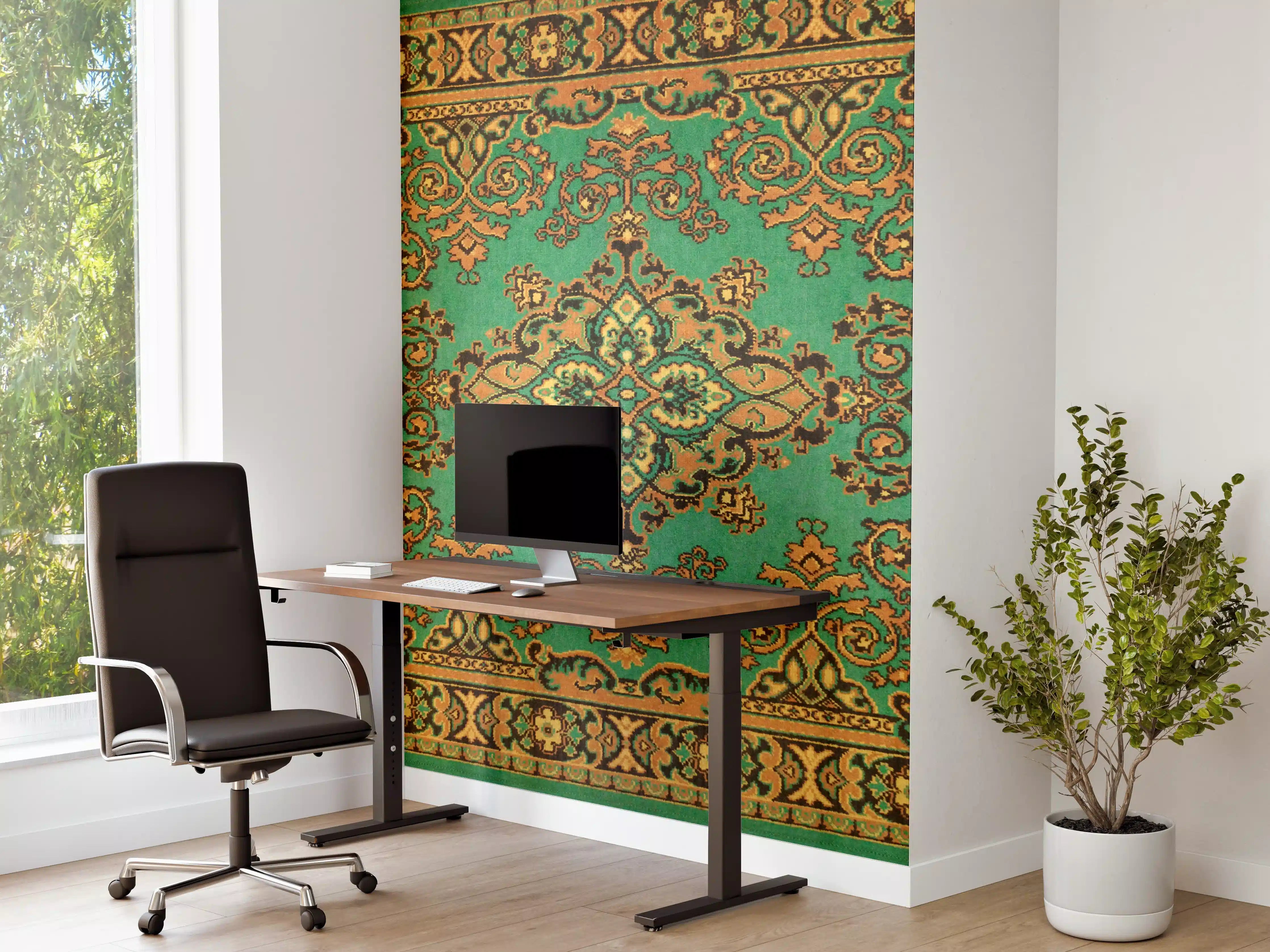 Büro Wandgestaltung - Antiker Perserteppich Grün-Orange