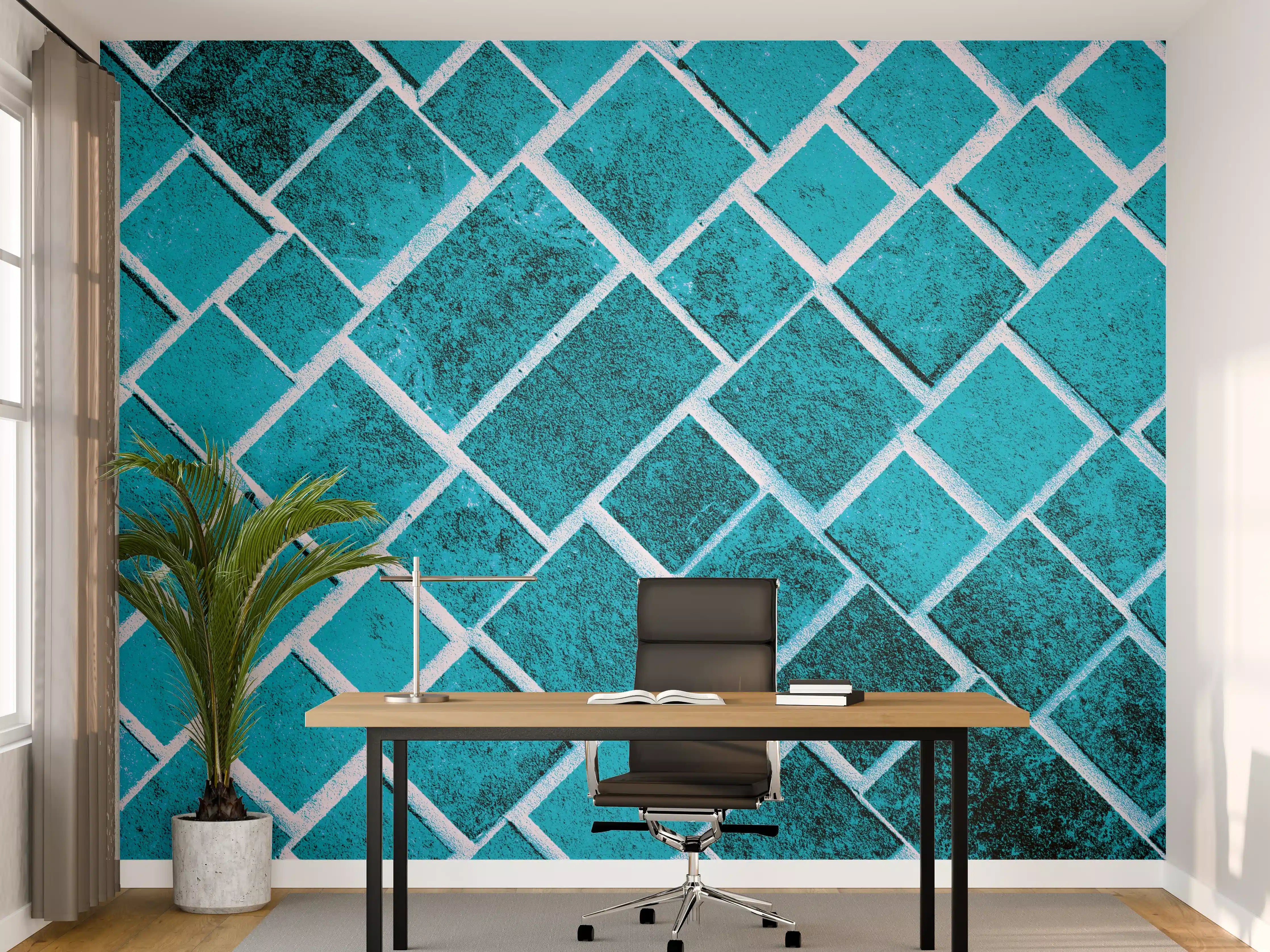 Büro Wandgestaltung - Aquafarbene Mosaikfliesen mit schimmernder Textur
