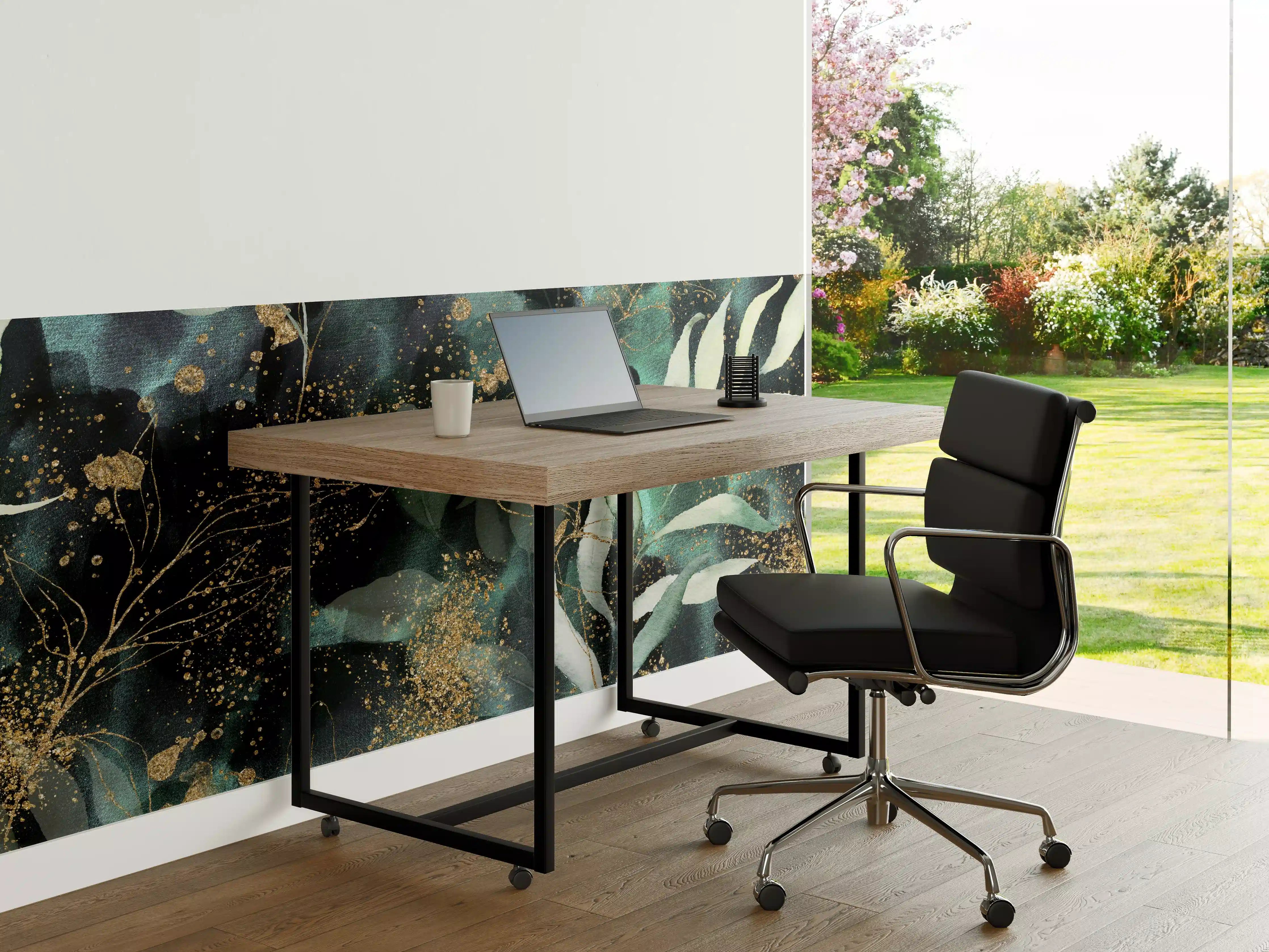 Büro Wandgestaltung - Aquarell - abstrakte Blumen mit gold