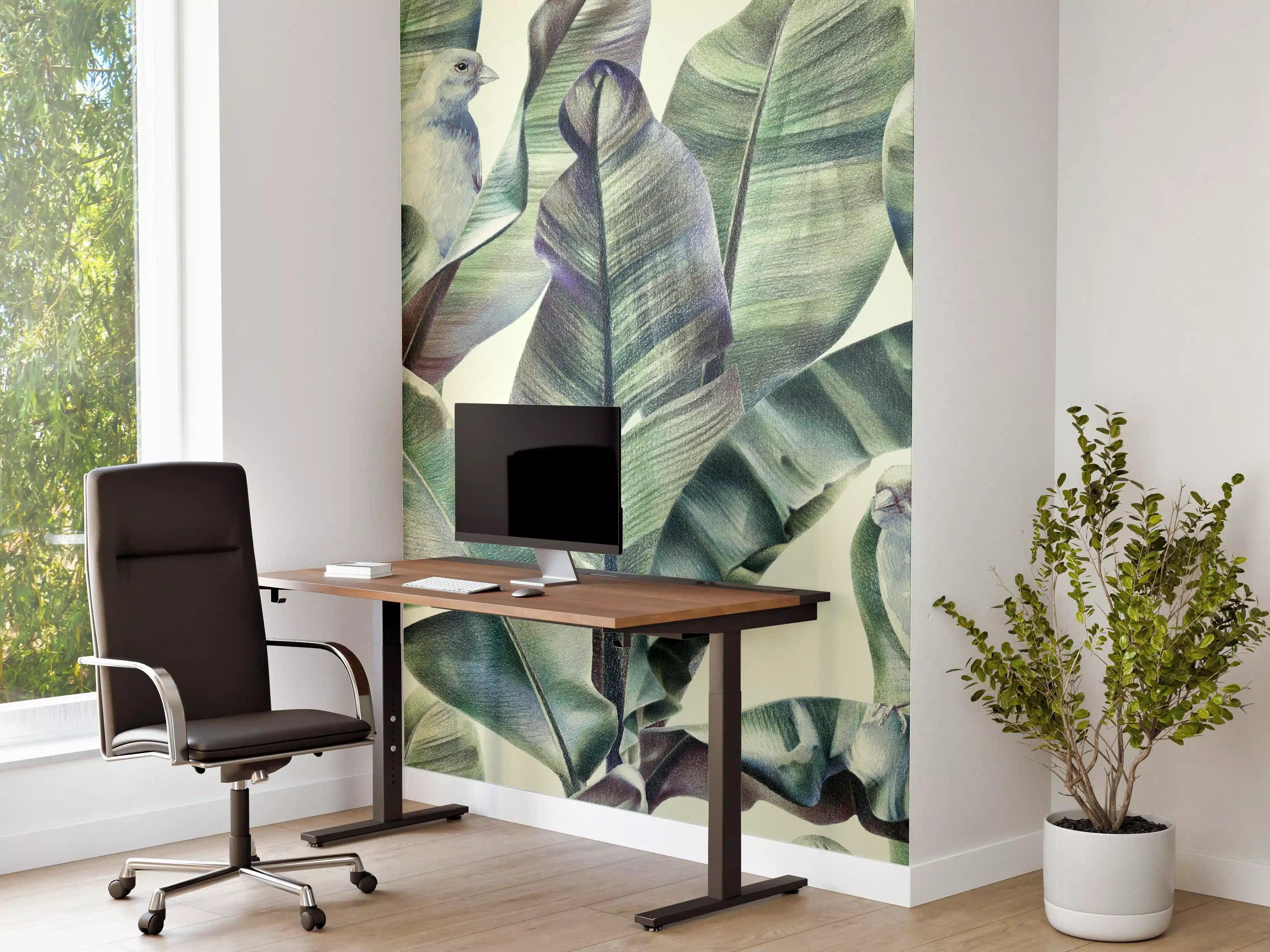 Büro Wandgestaltung - Aquarell - exotischen Vögel auf Bananenblättern
