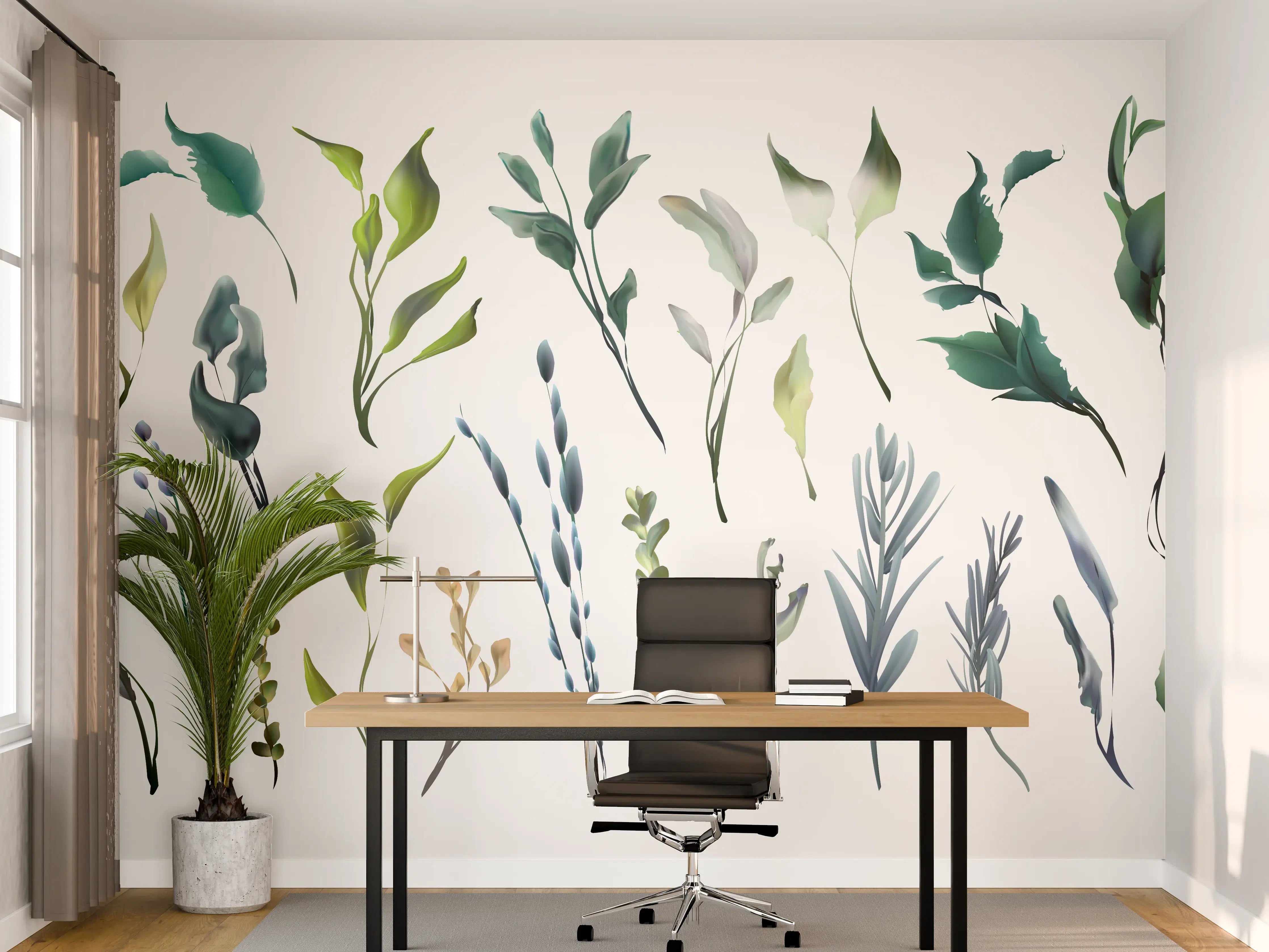 Büro Wandgestaltung - Aquarell Blätter Silhouetten Set