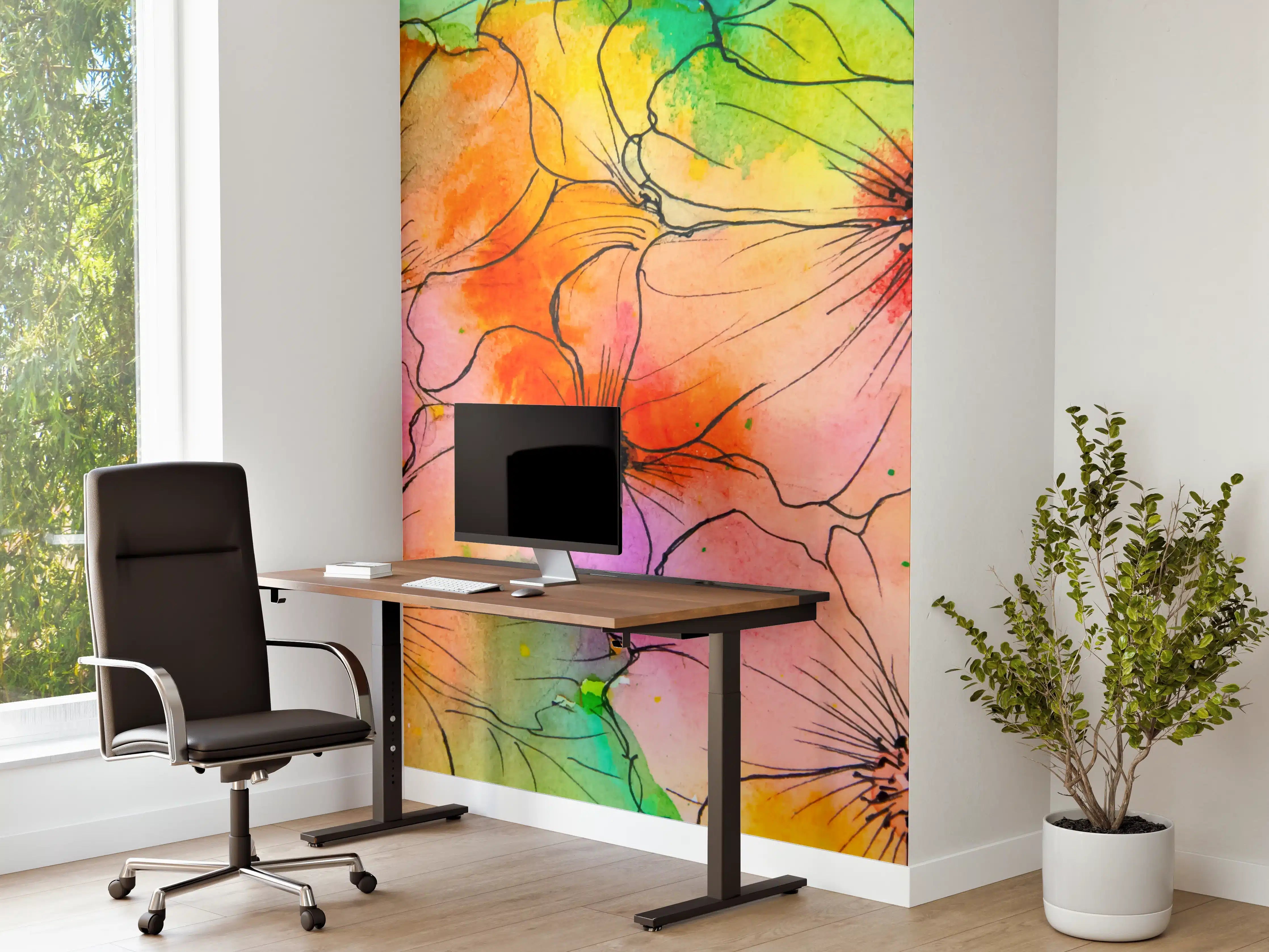 Büro Wandgestaltung - Aquarell Blumen Malerei
