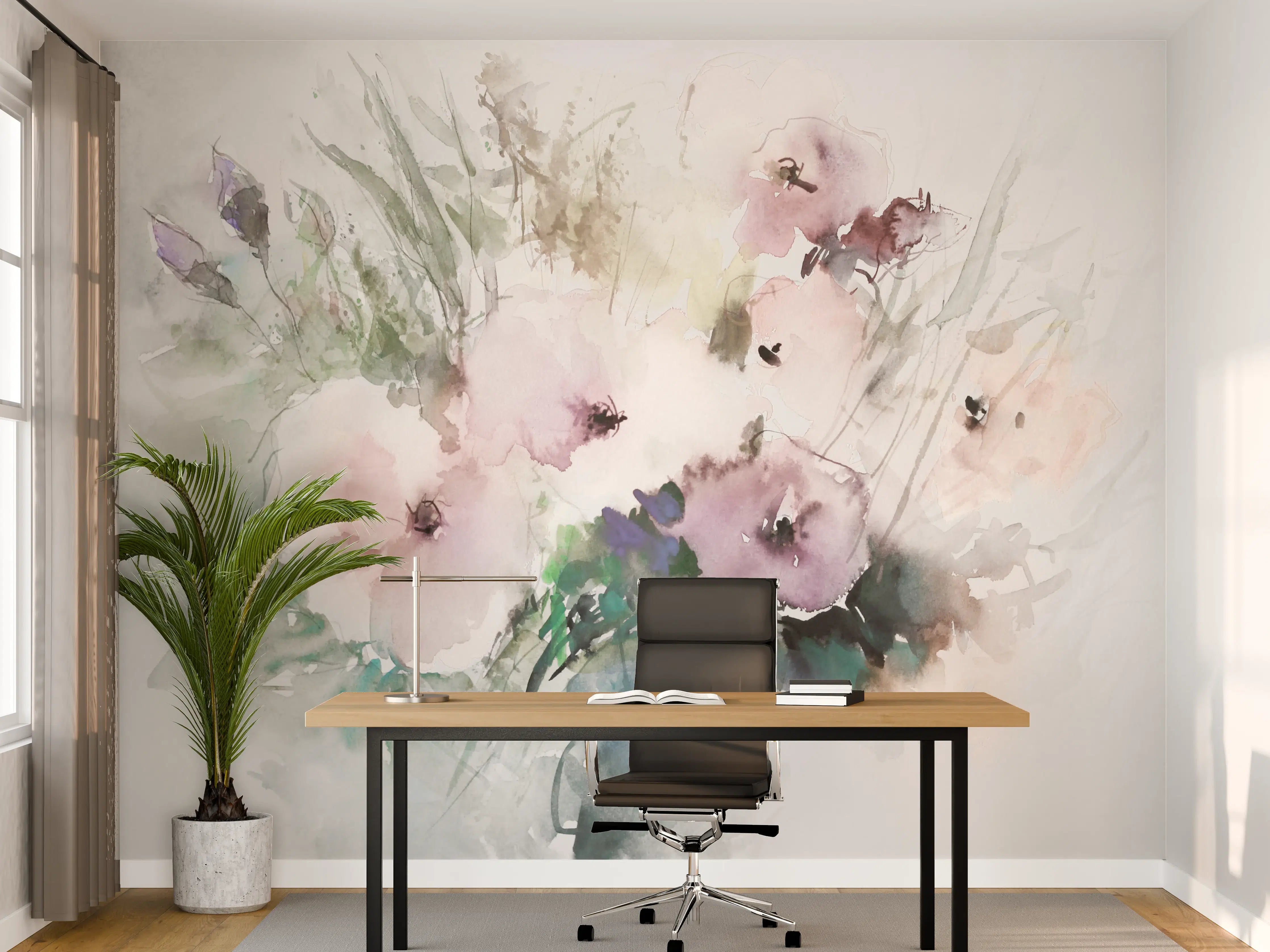 Büro Wandgestaltung - Aquarell-Blumenstrauß in Pastellfarben
