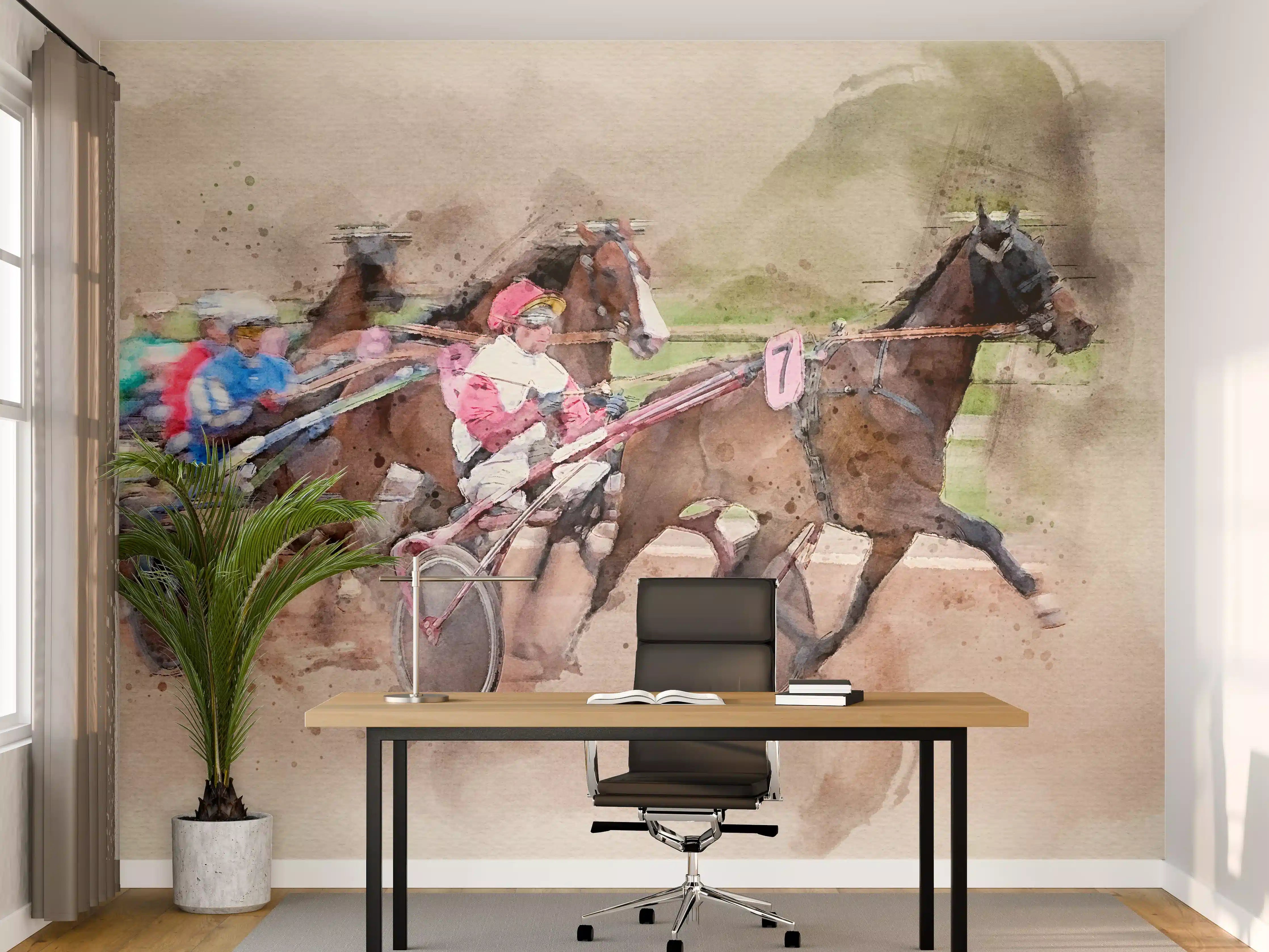 Büro Wandgestaltung - Aquarell eines Trabrennens
