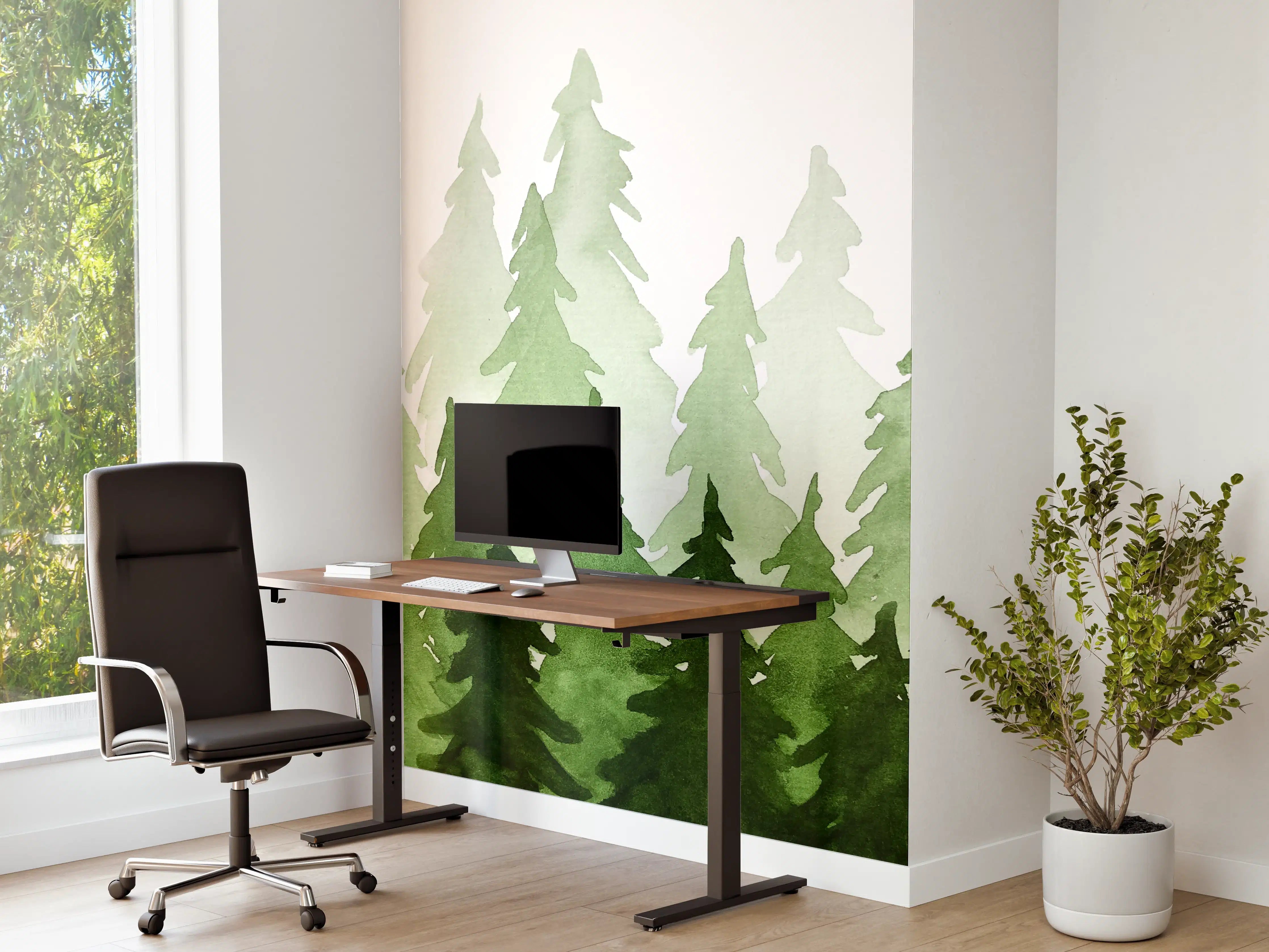 Büro Wandgestaltung - Aquarell von grünen Tannenbäumen