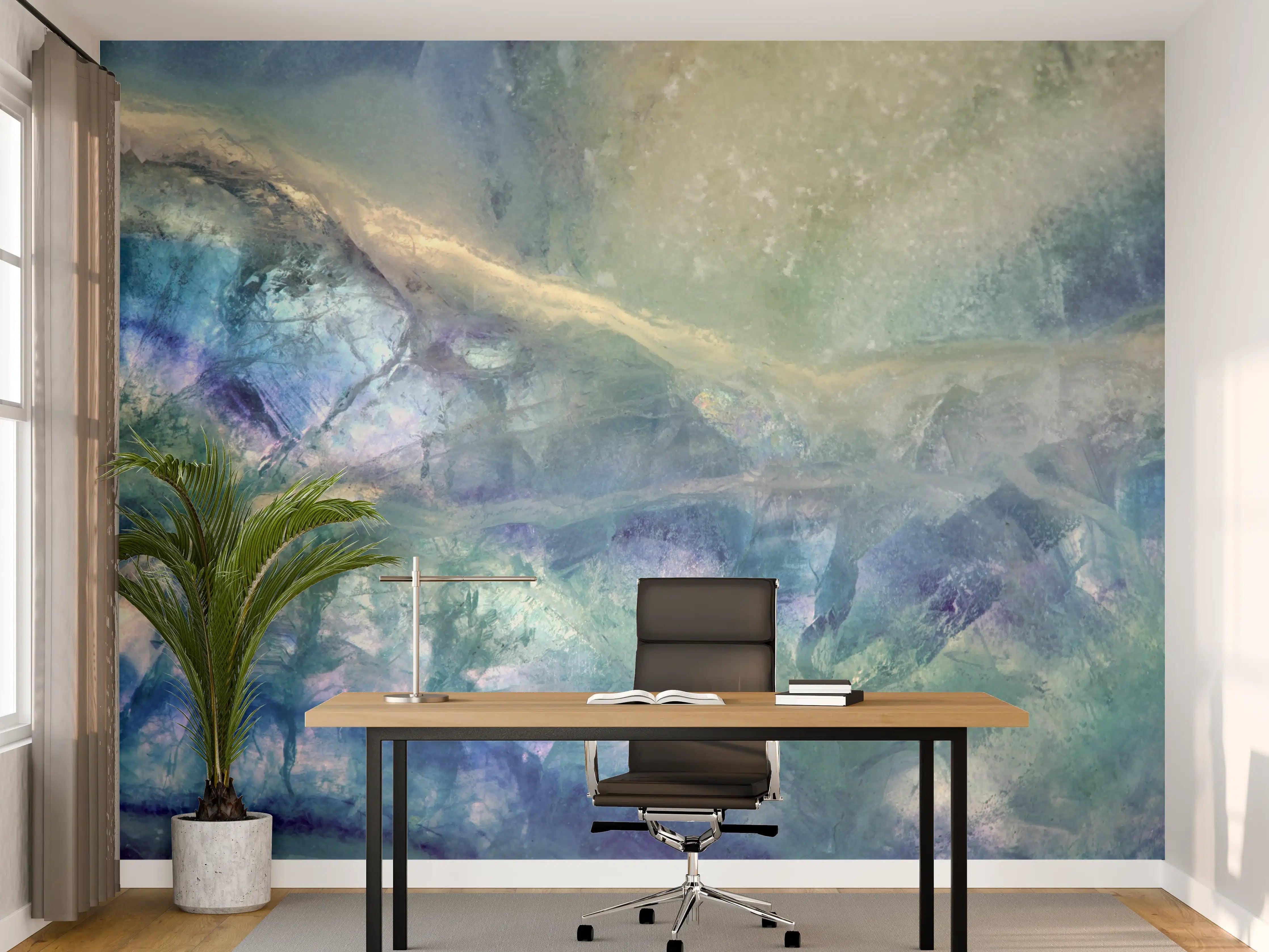 Büro Wandgestaltung - Aquarellartige Meereslandschaft in Blau und Grün