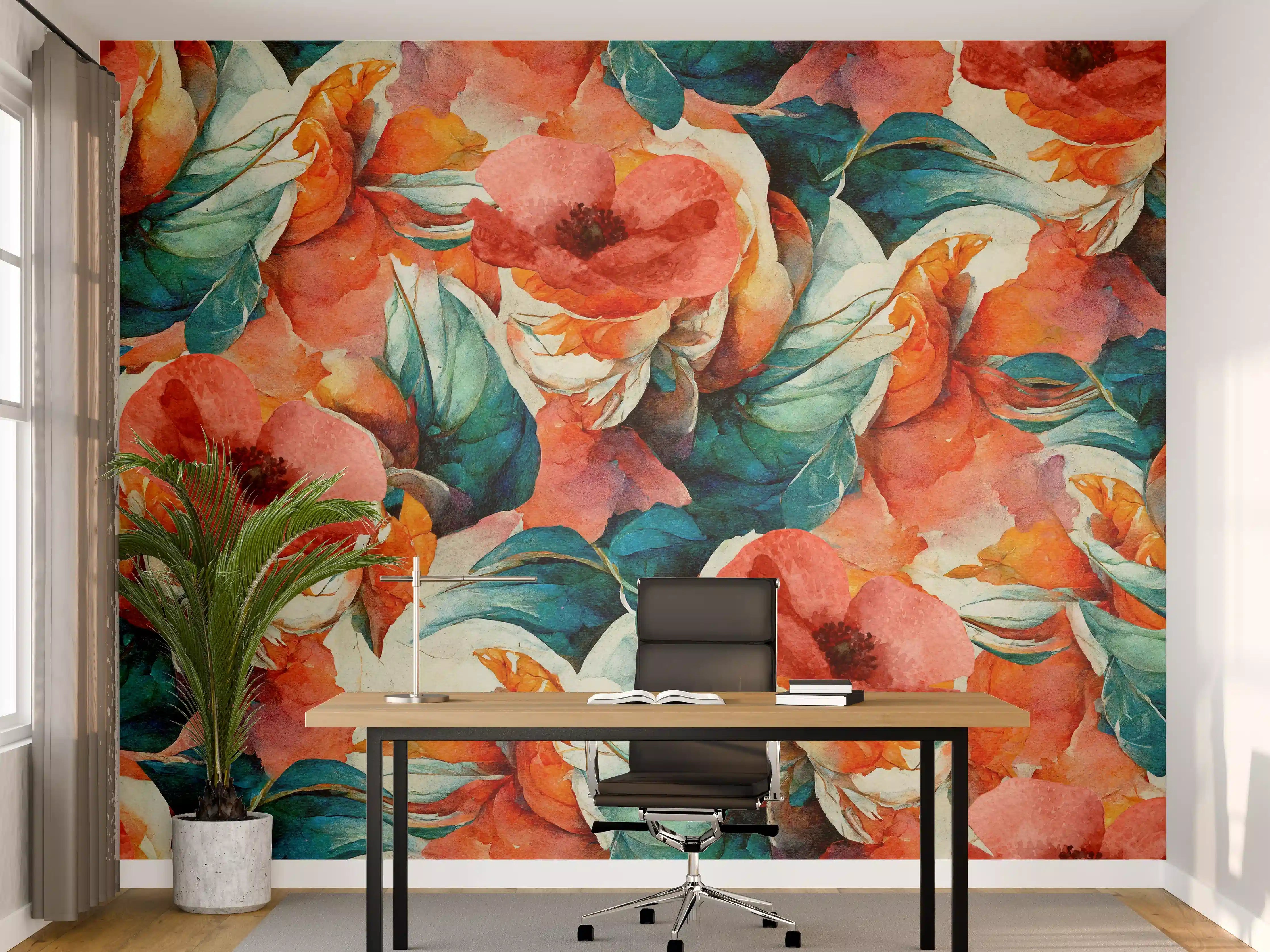 Büro Wandgestaltung - Aquarellpapier - Florales Muster