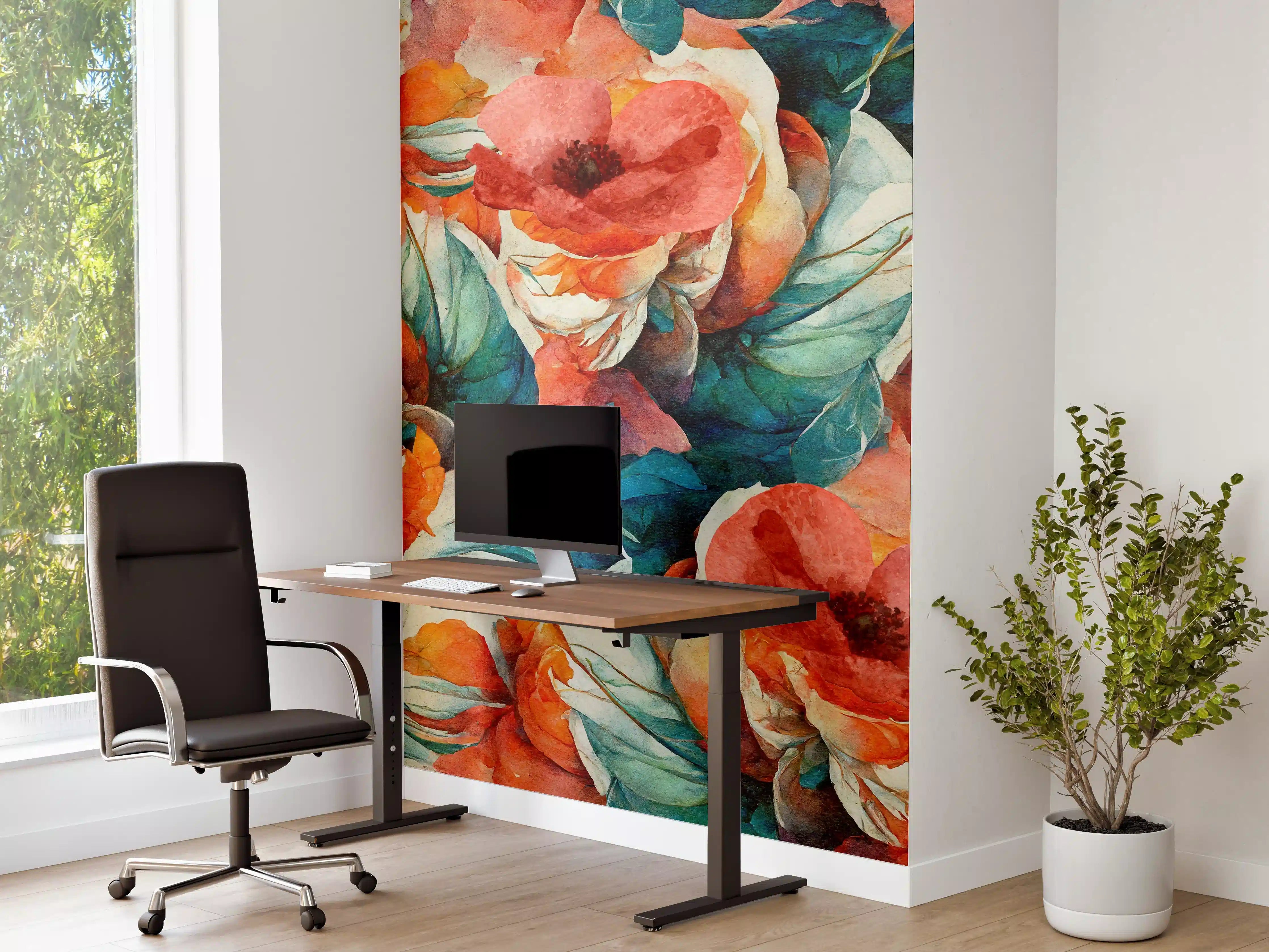 Büro Wandgestaltung - Aquarellpapier - Florales Muster