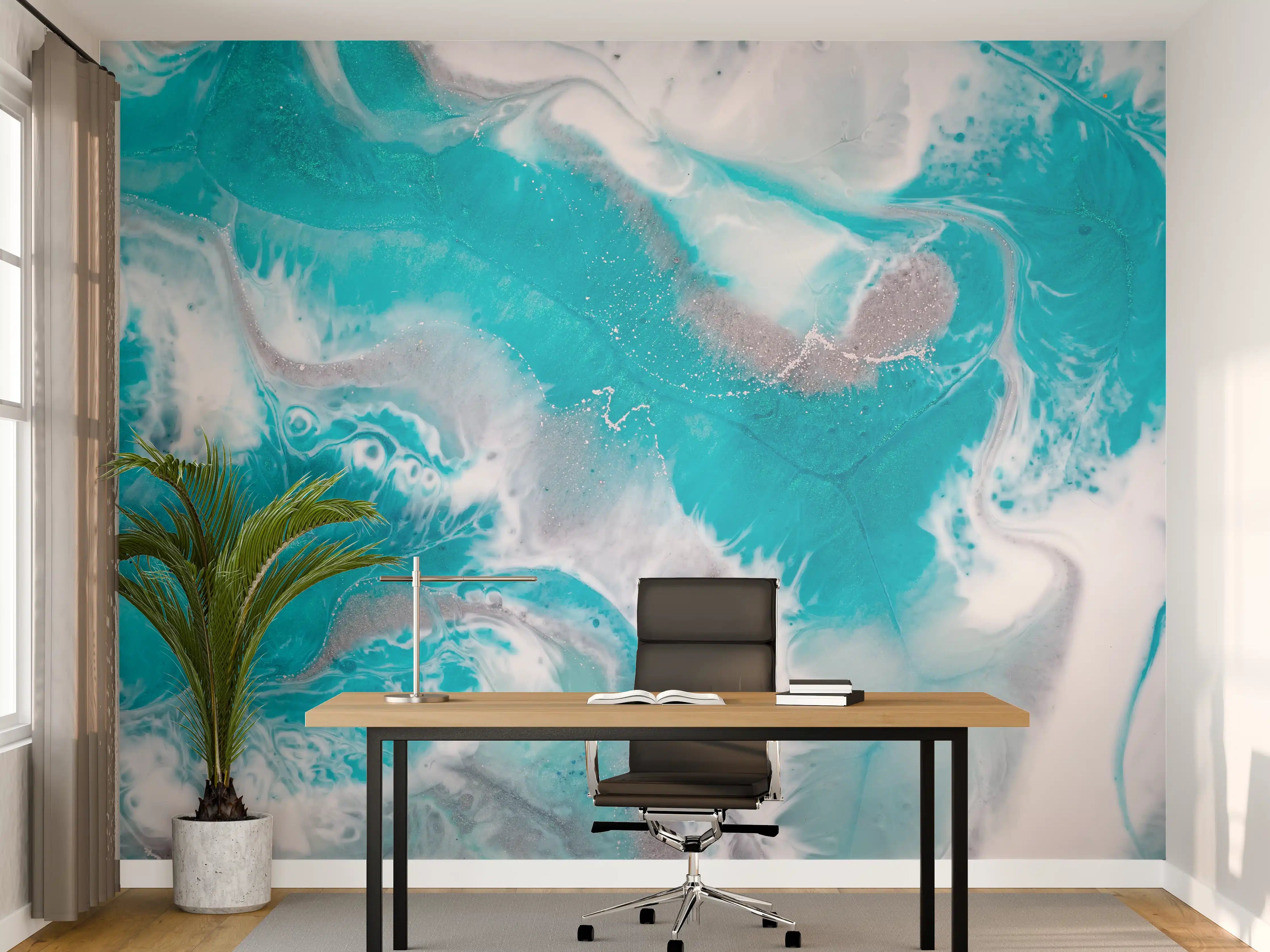 Büro Wandgestaltung - Aquatische Abstraktion in Blau und Weiß