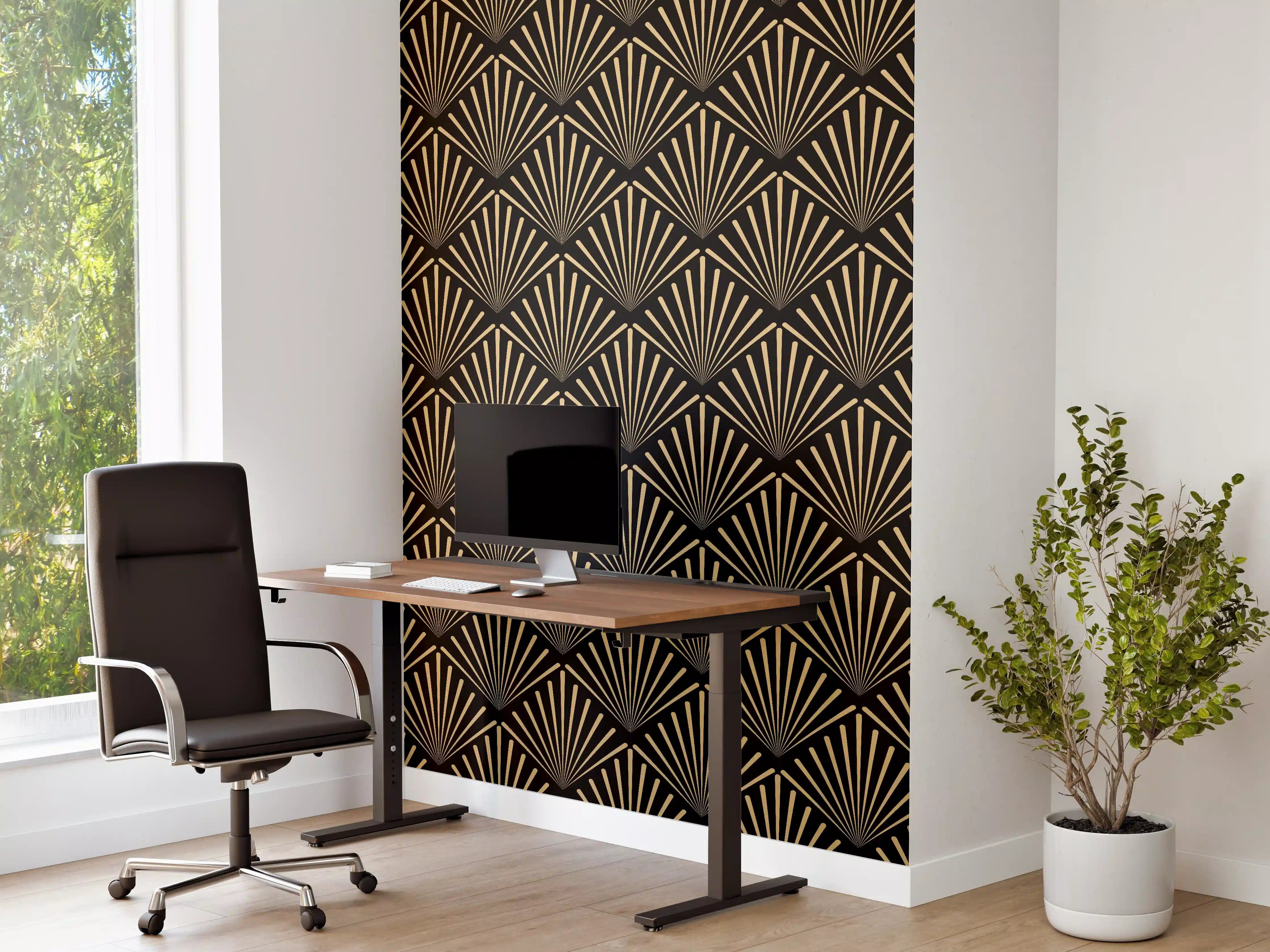 Büro Wandgestaltung - Art-Deco-Muster Gold Schwarz