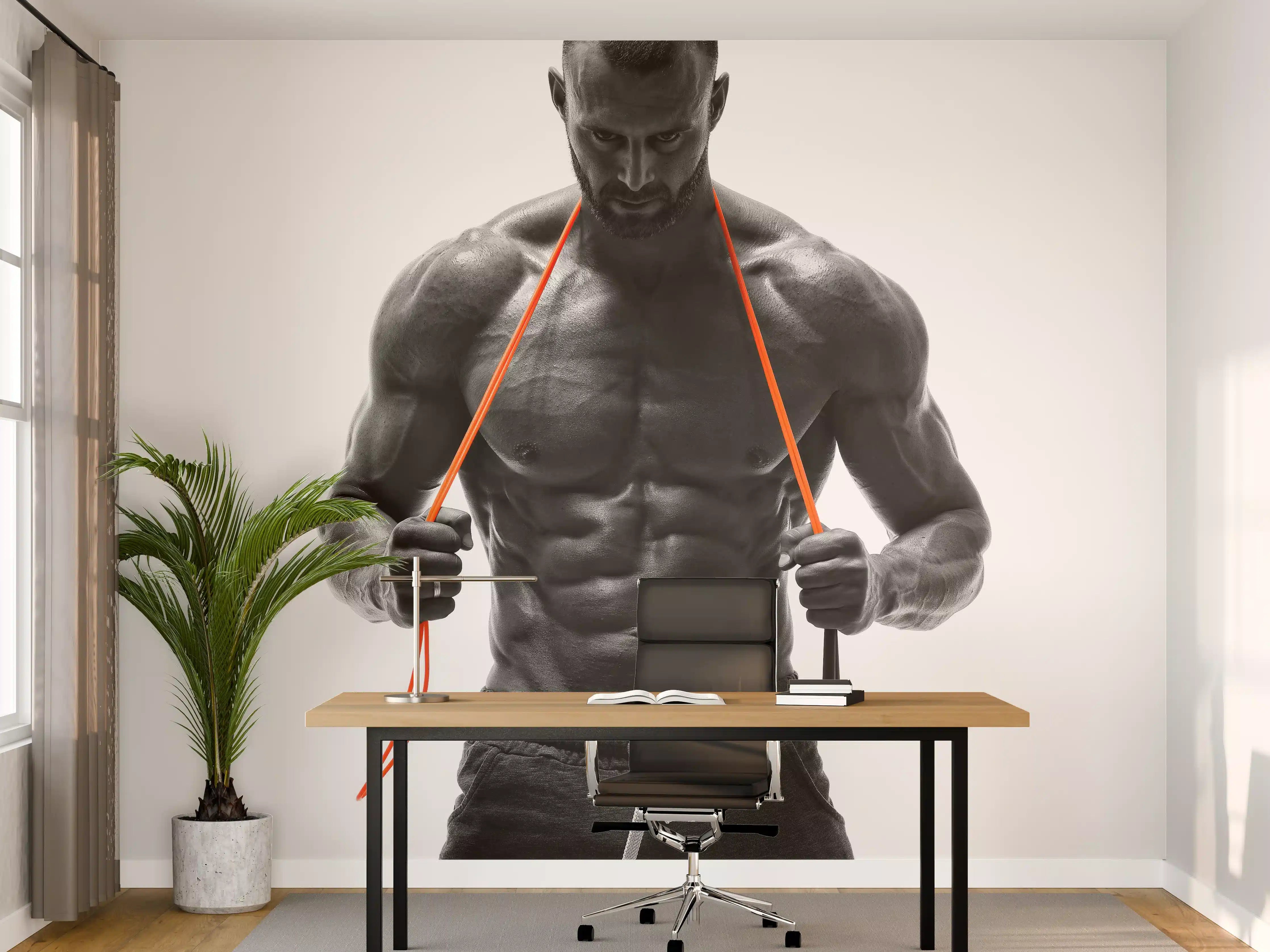 Büro Wandgestaltung - Athletischer Mann posiert mit Sprungseil