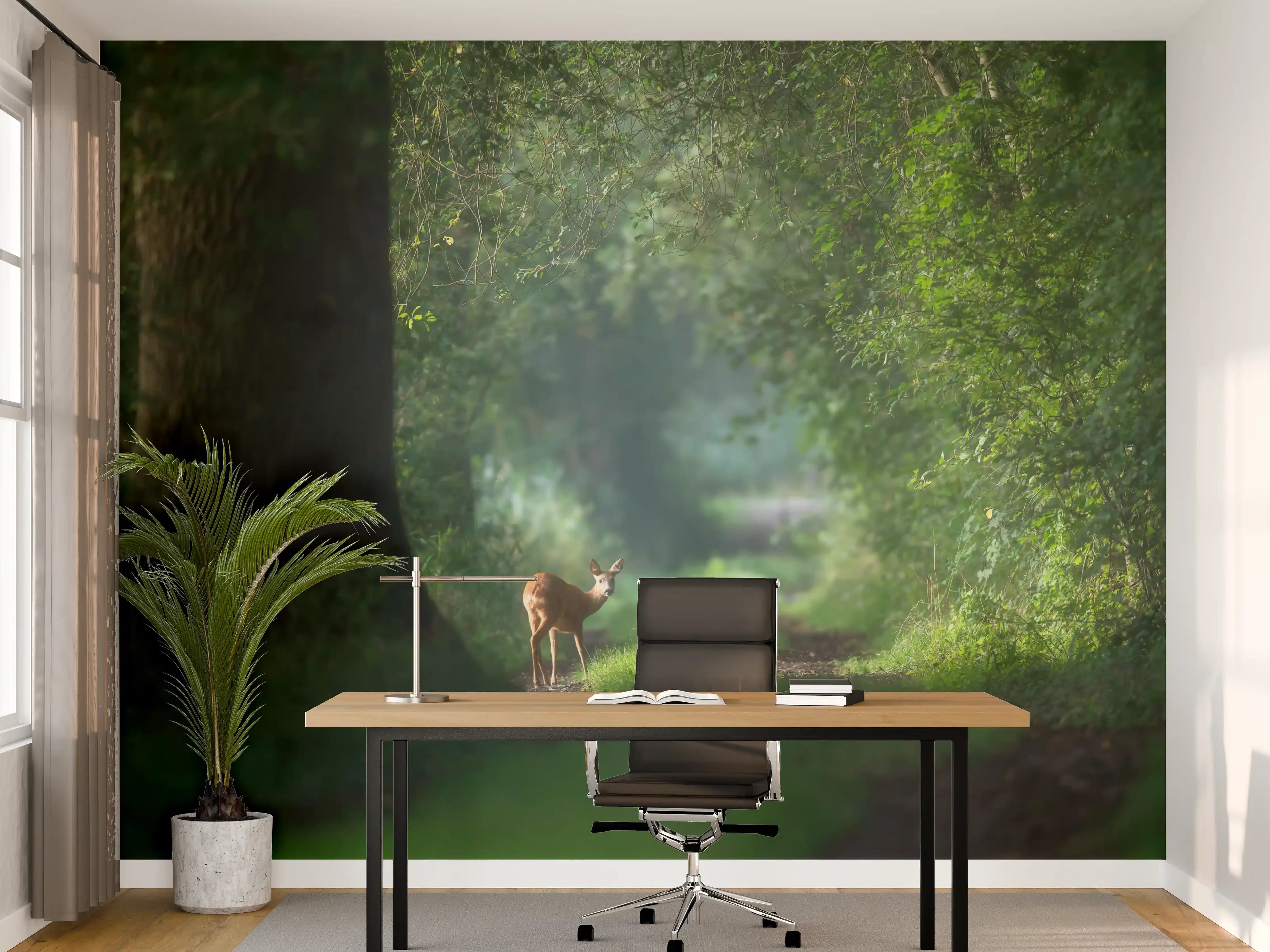 Büro Wandgestaltung - Aufmerksames Rehwild im Wald