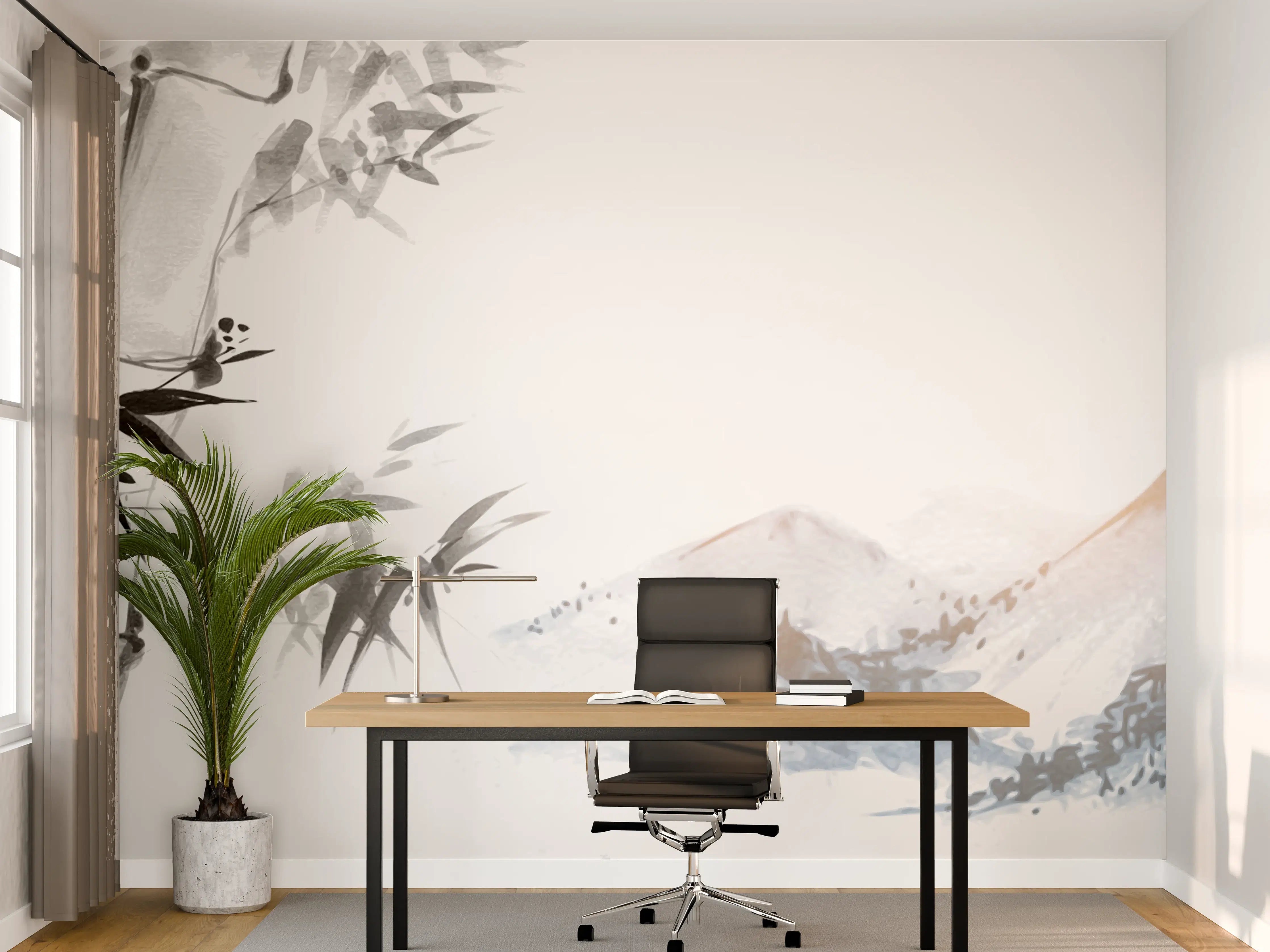 Büro Wandgestaltung - Bambus Malerei Berglandschaft