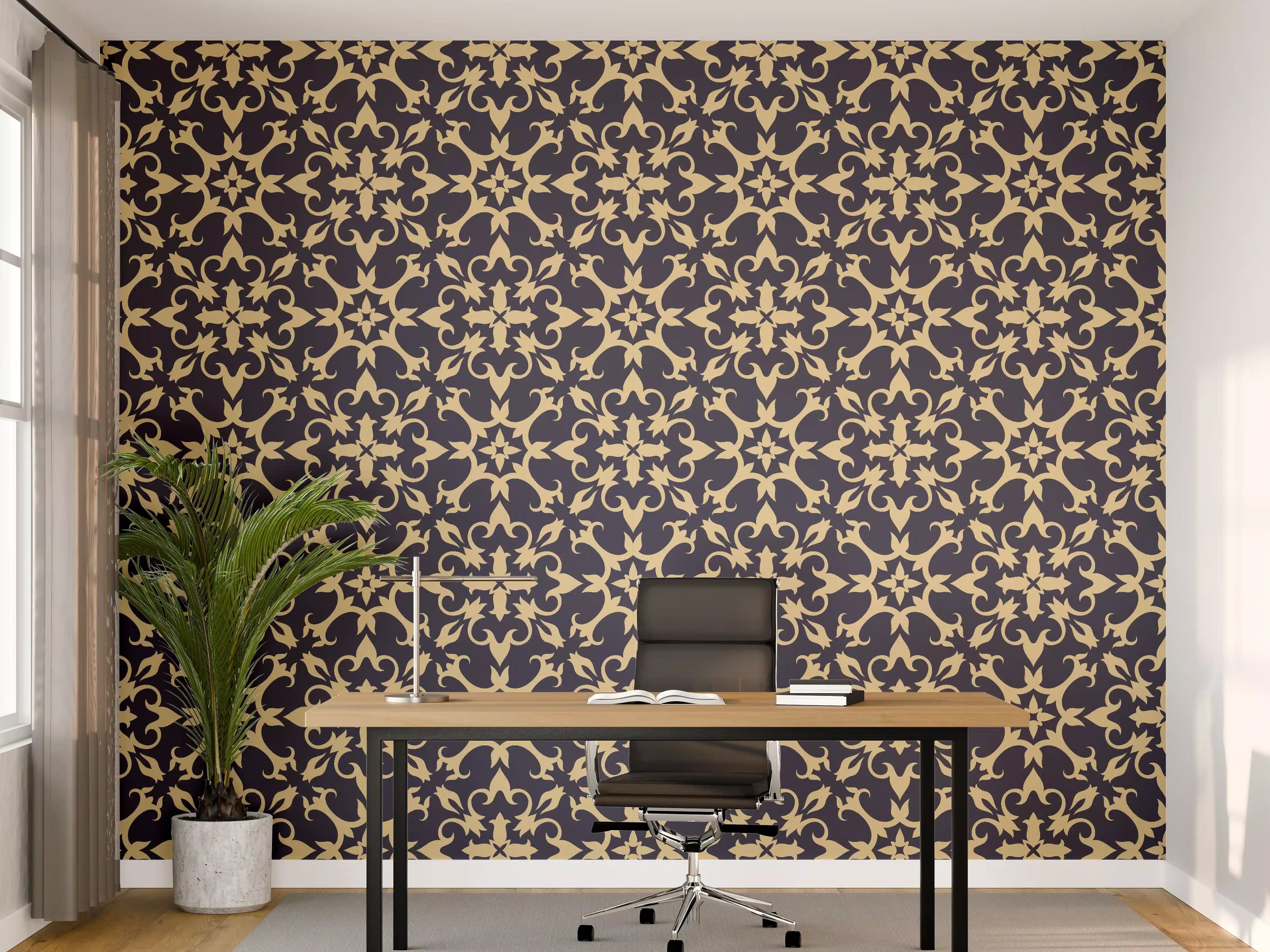 Büro Wandgestaltung - Barockes Blau-Gold Muster