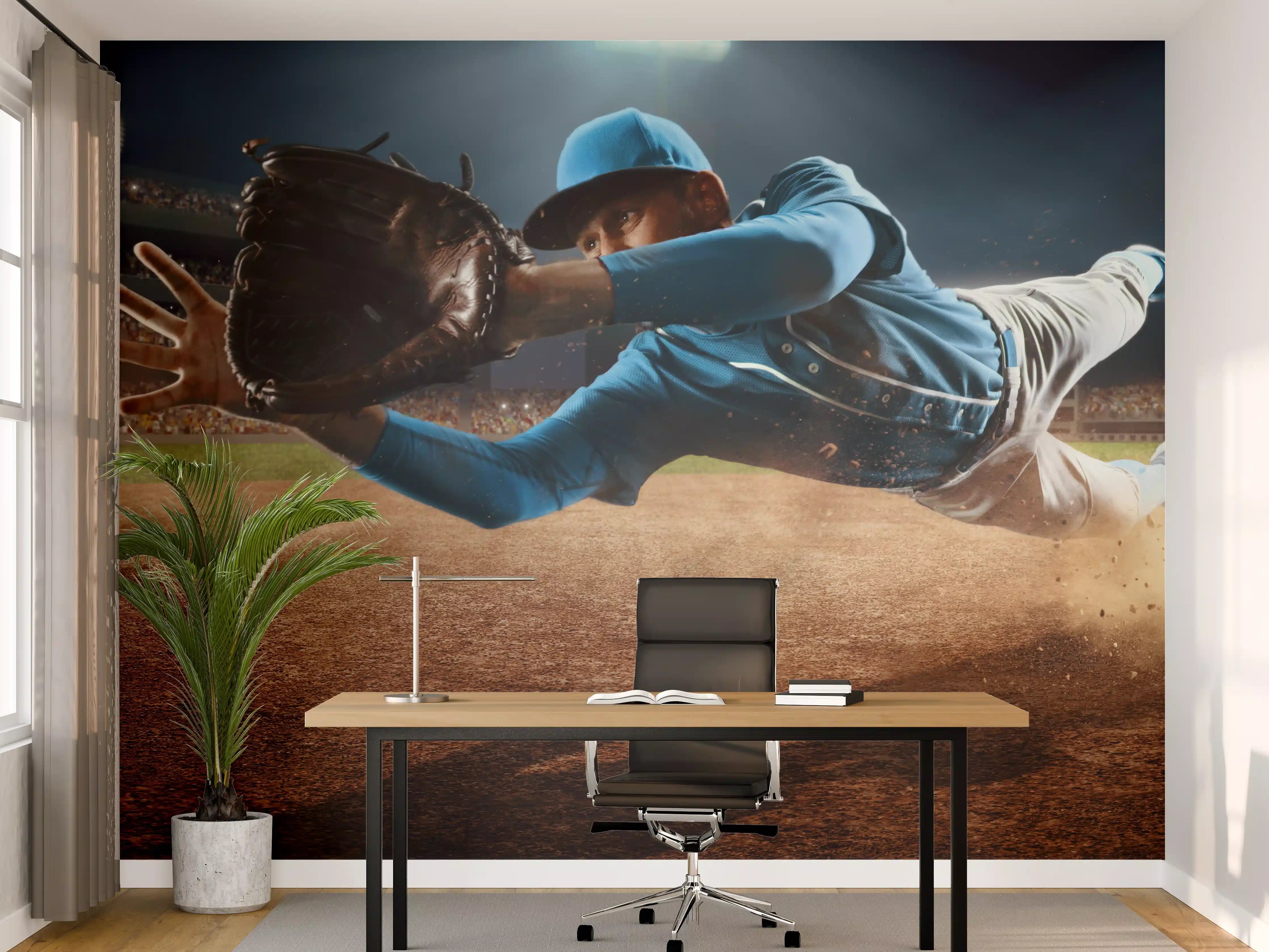 Büro Wandgestaltung - Baseballer fängt den Ball
