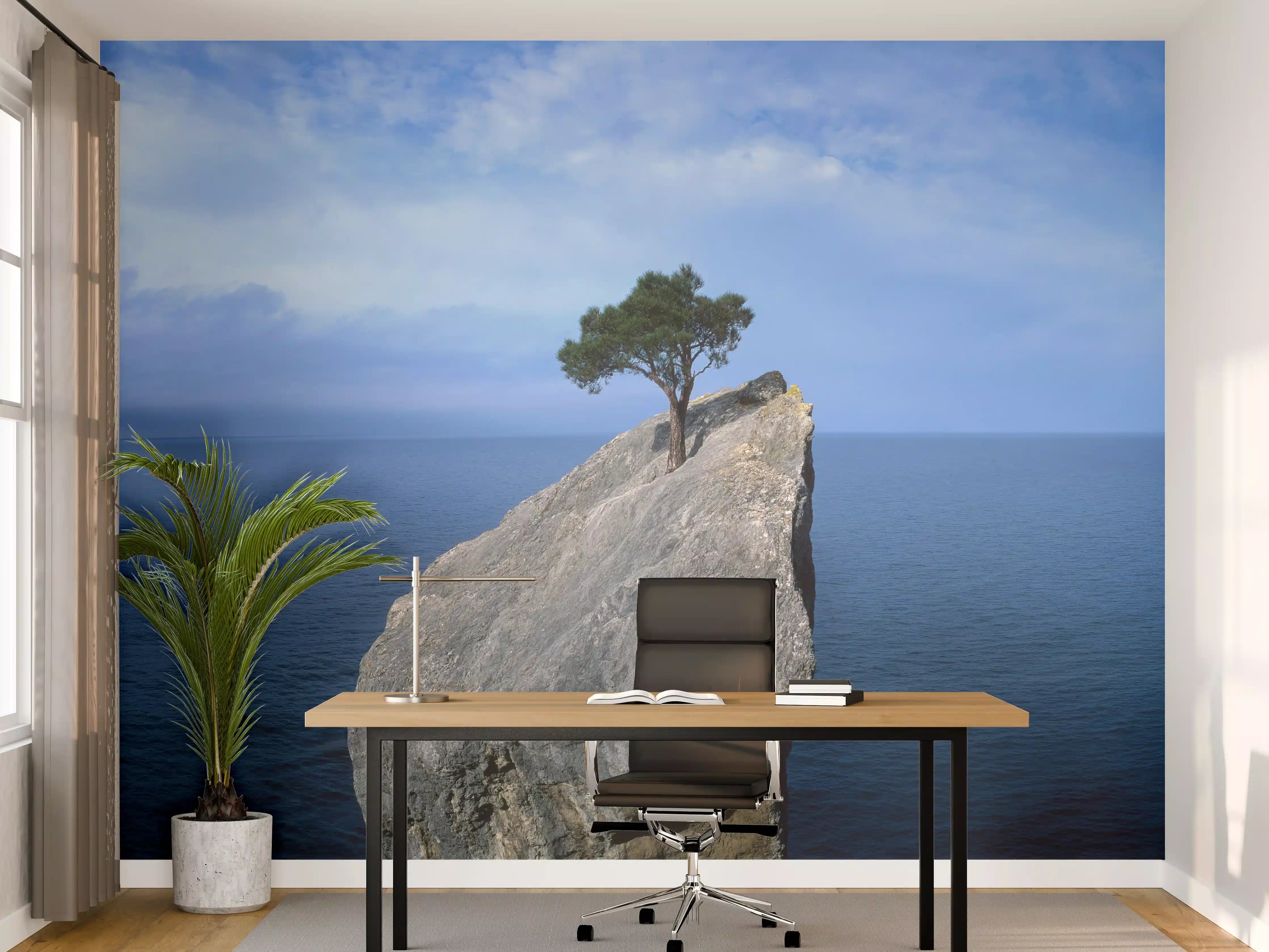 Büro Wandgestaltung - Baum auf Fels mitten im Ozean
