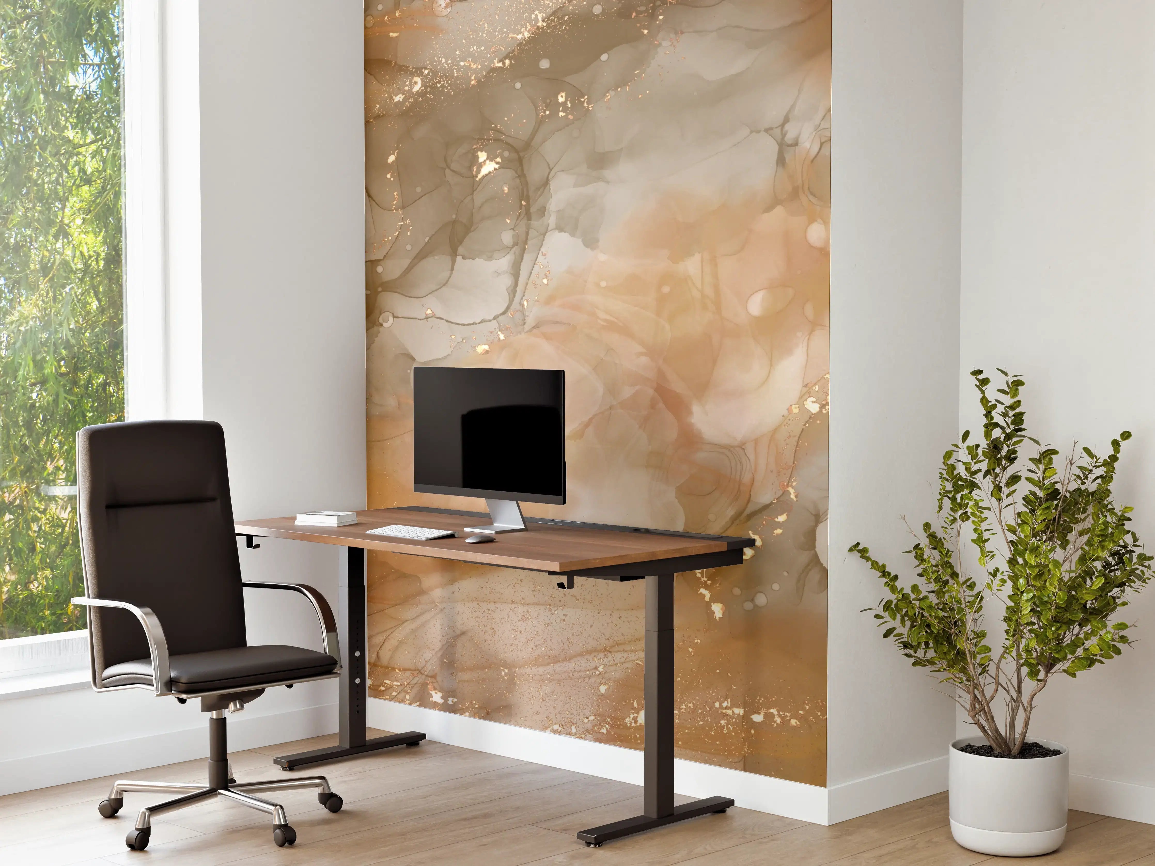 Büro Wandgestaltung - Beige- und Gold-Töne mit transparenten Akzenten