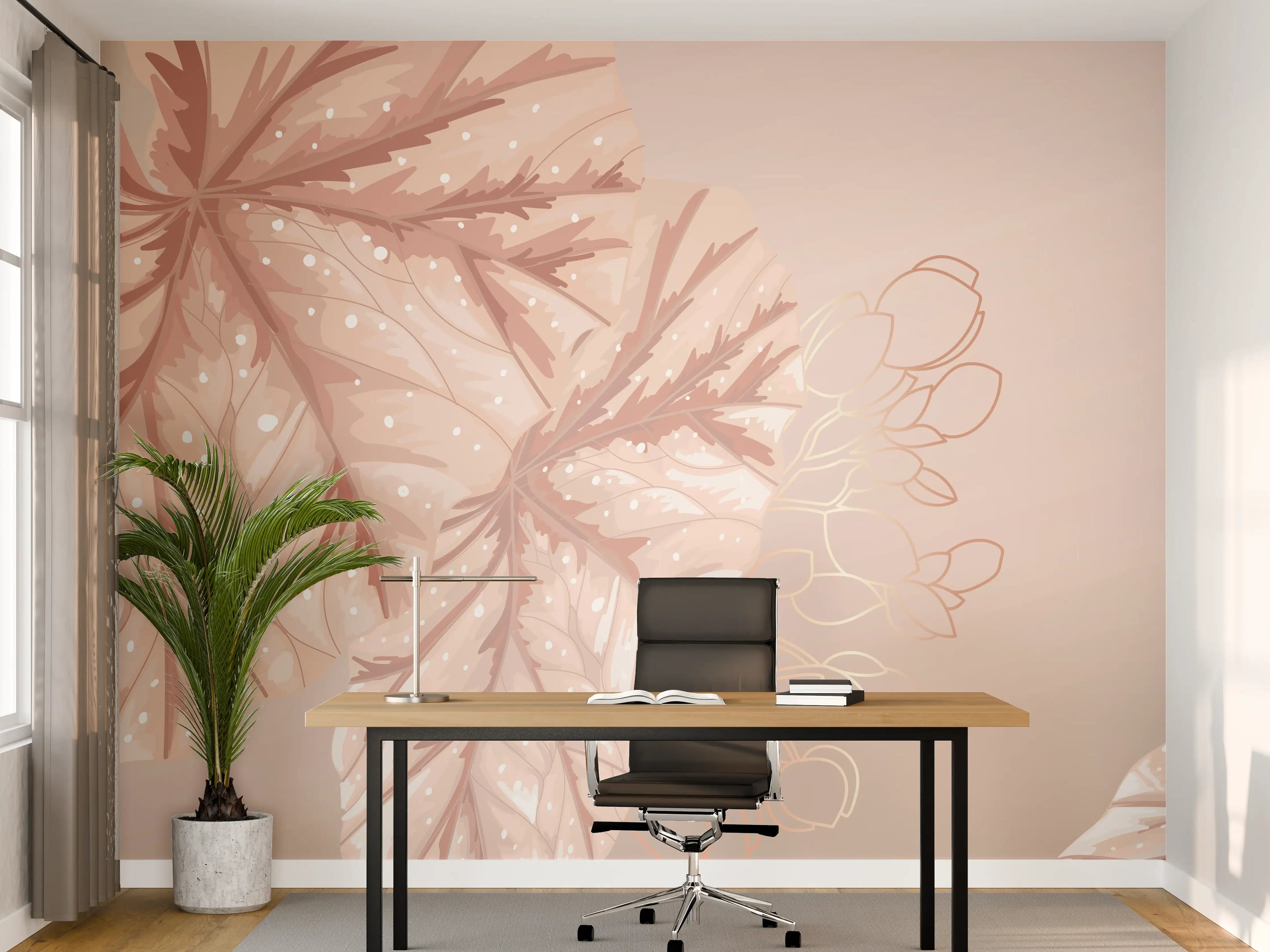 Büro Wandgestaltung - Beige Blätter Illustration