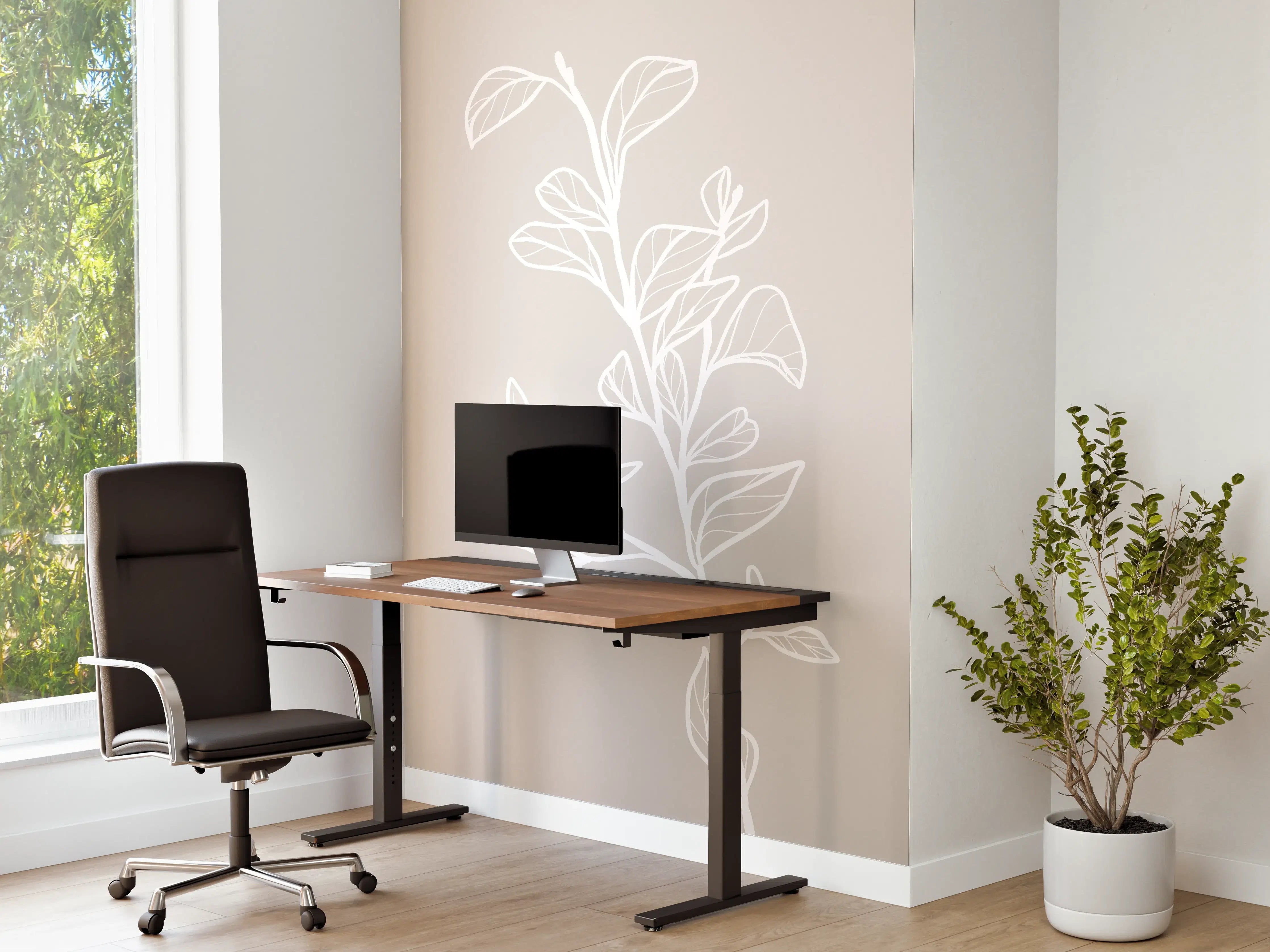 Büro Wandgestaltung - Beige Blattlinien Grafik