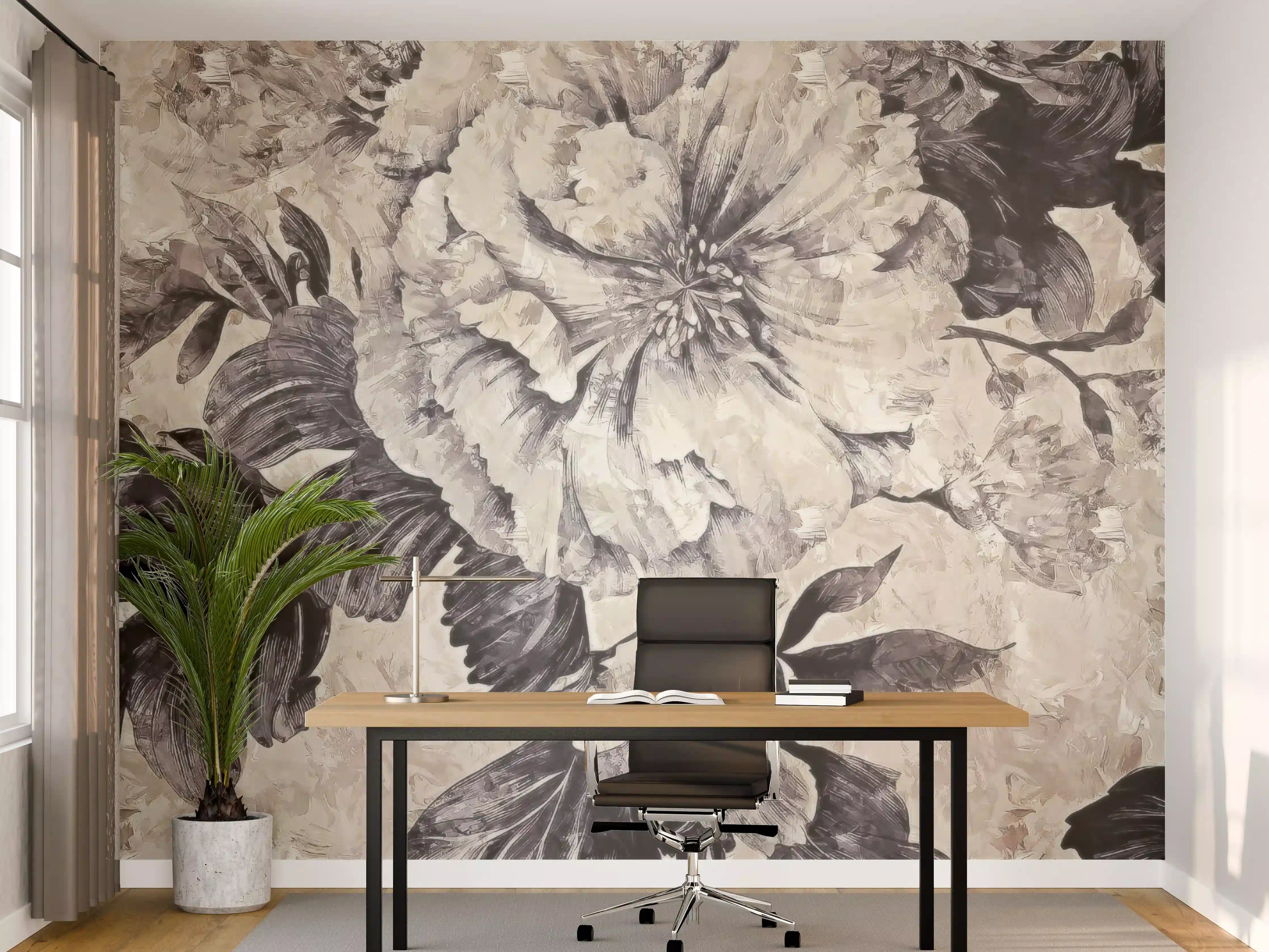 Büro Wandgestaltung - Beige Blumenmuster Textur