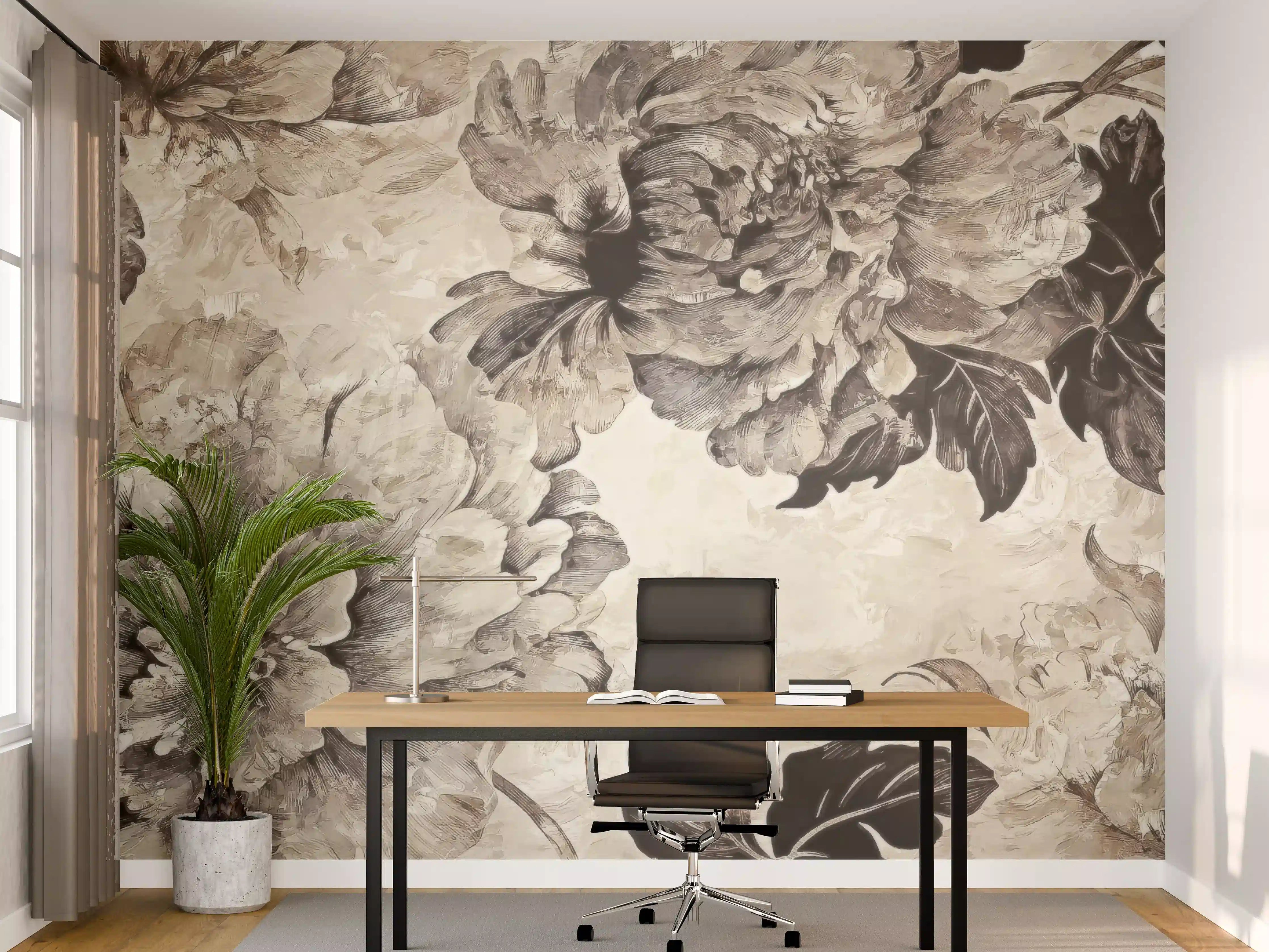 Büro Wandgestaltung - Beige Blumenpanorama Kunstwerk