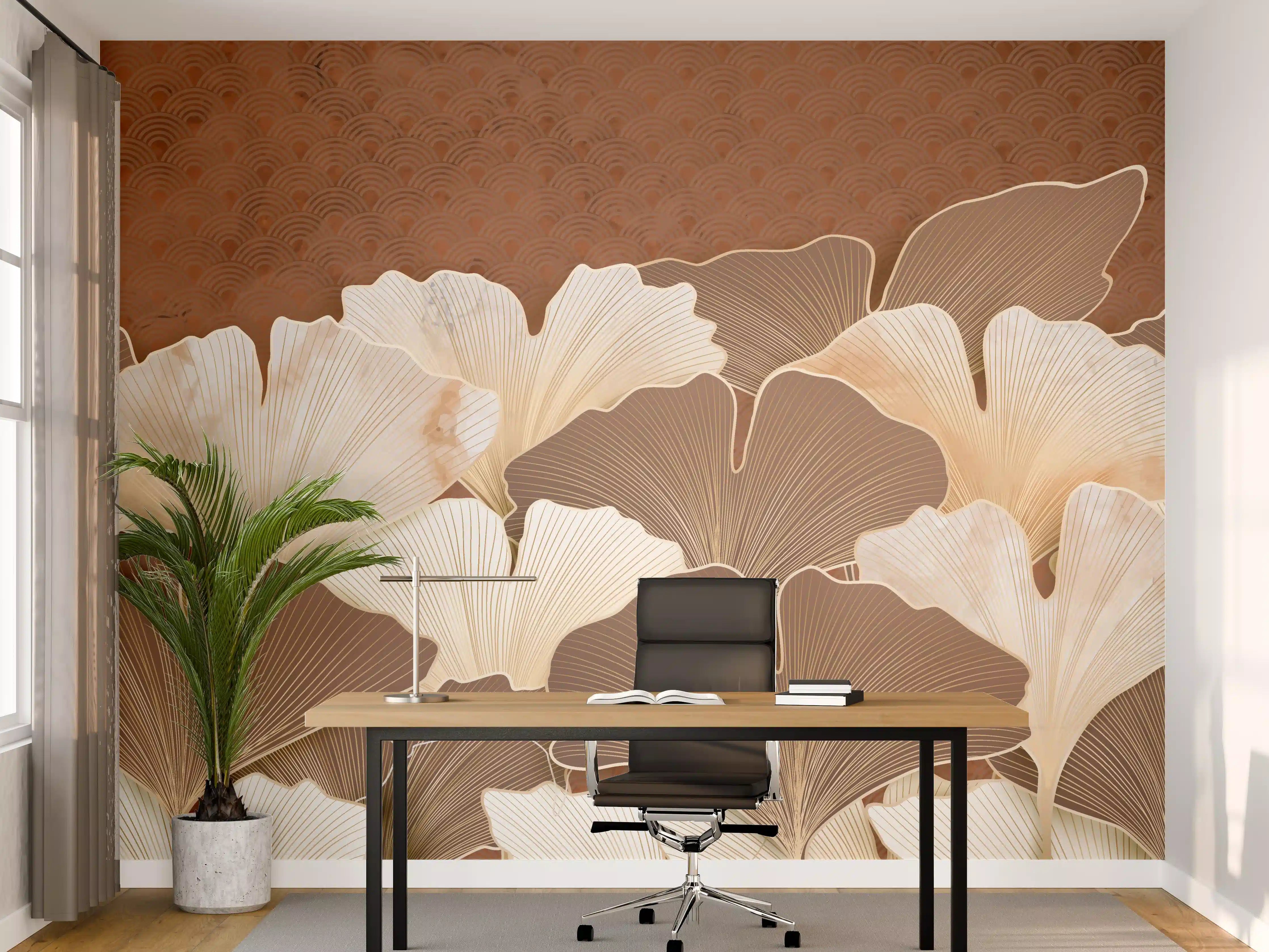 Büro Wandgestaltung - Beige Ginkgo Blattmuster