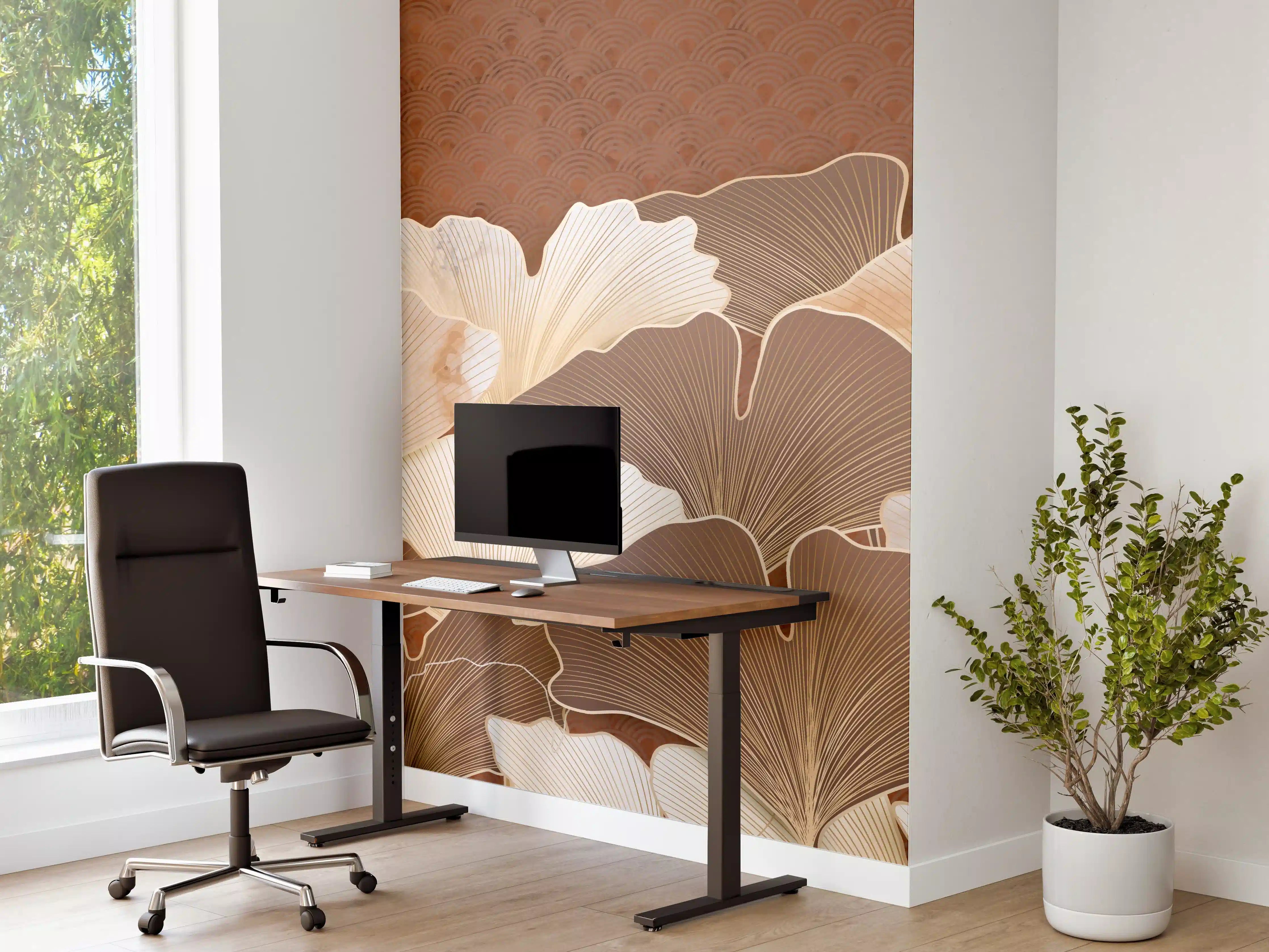 Büro Wandgestaltung - Beige Ginkgo Blattmuster