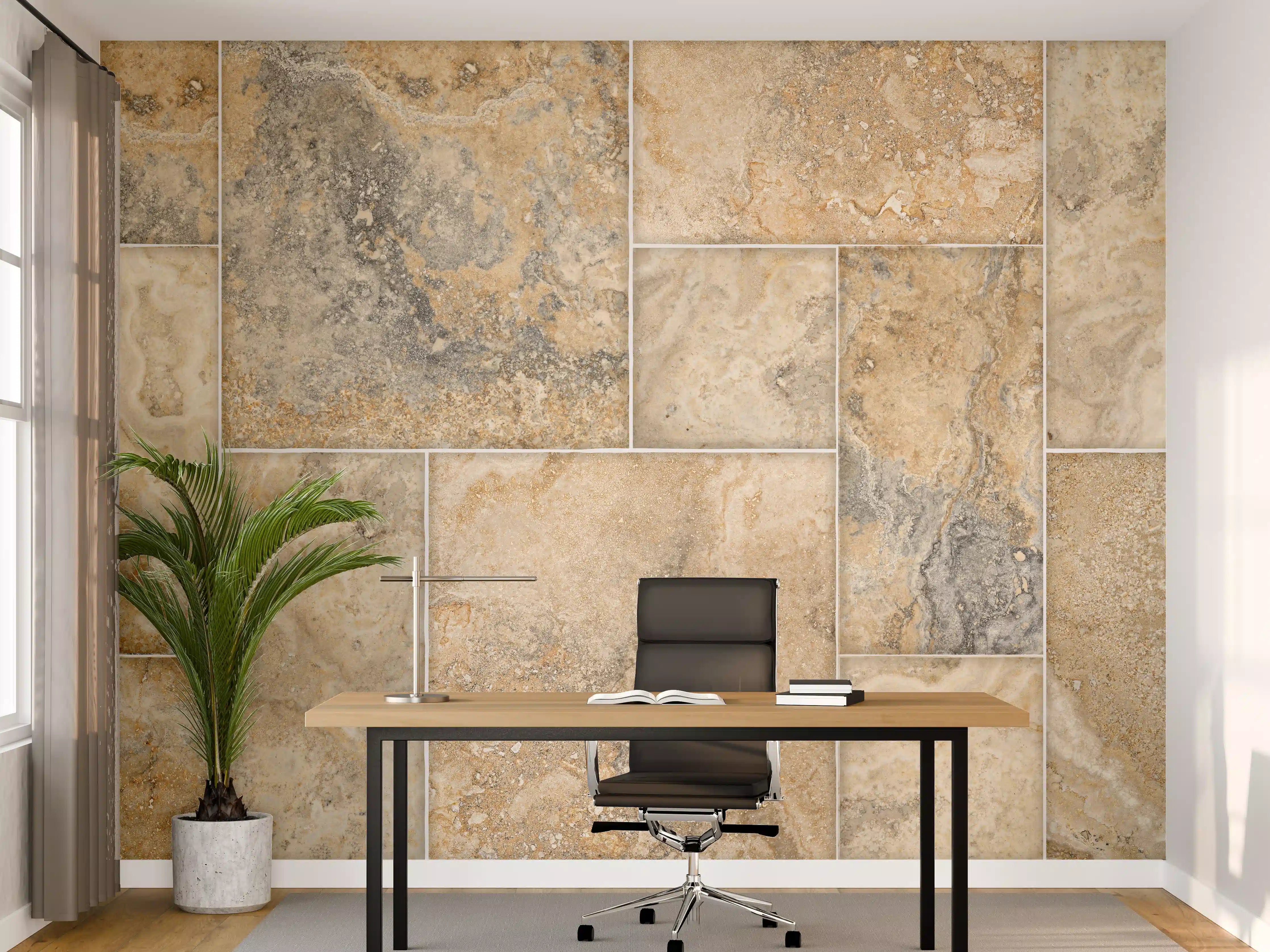 Büro Wandgestaltung - Beige Naturstein Wandtextur