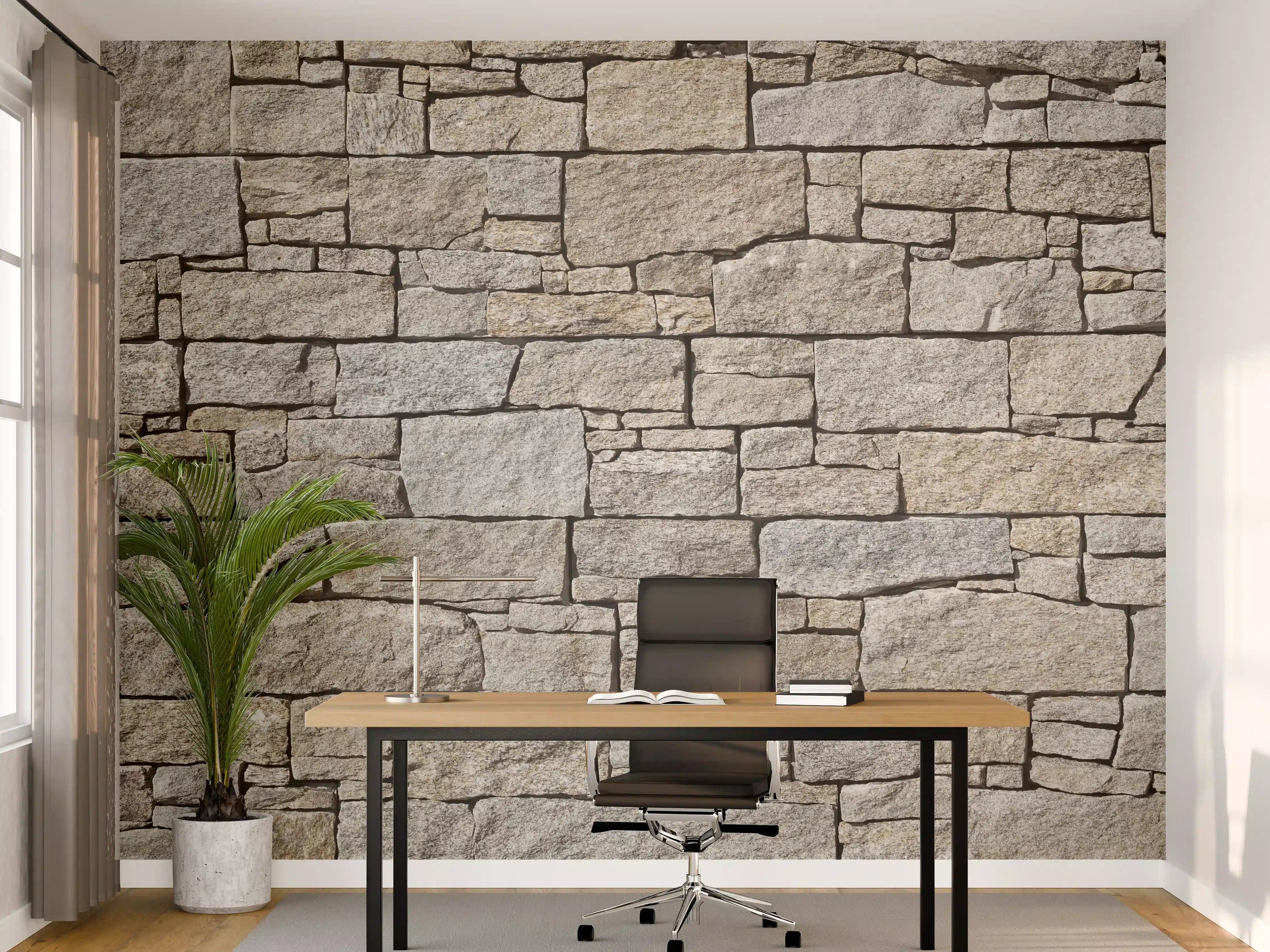 Büro Wandgestaltung - Beige Natursteinmauer Struktur