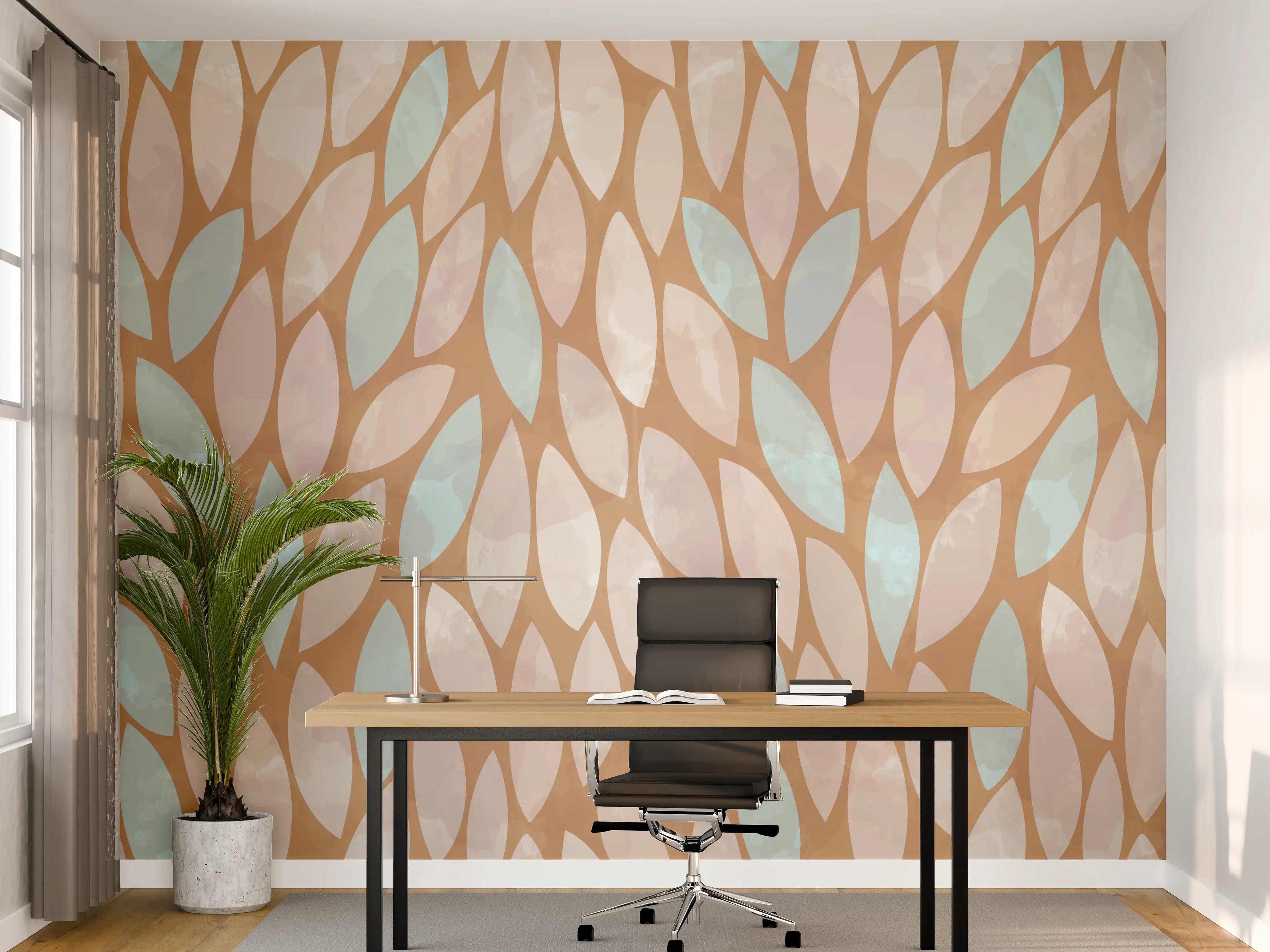 Büro Wandgestaltung - Beige-Und-Graumuster mit Blattmotiv