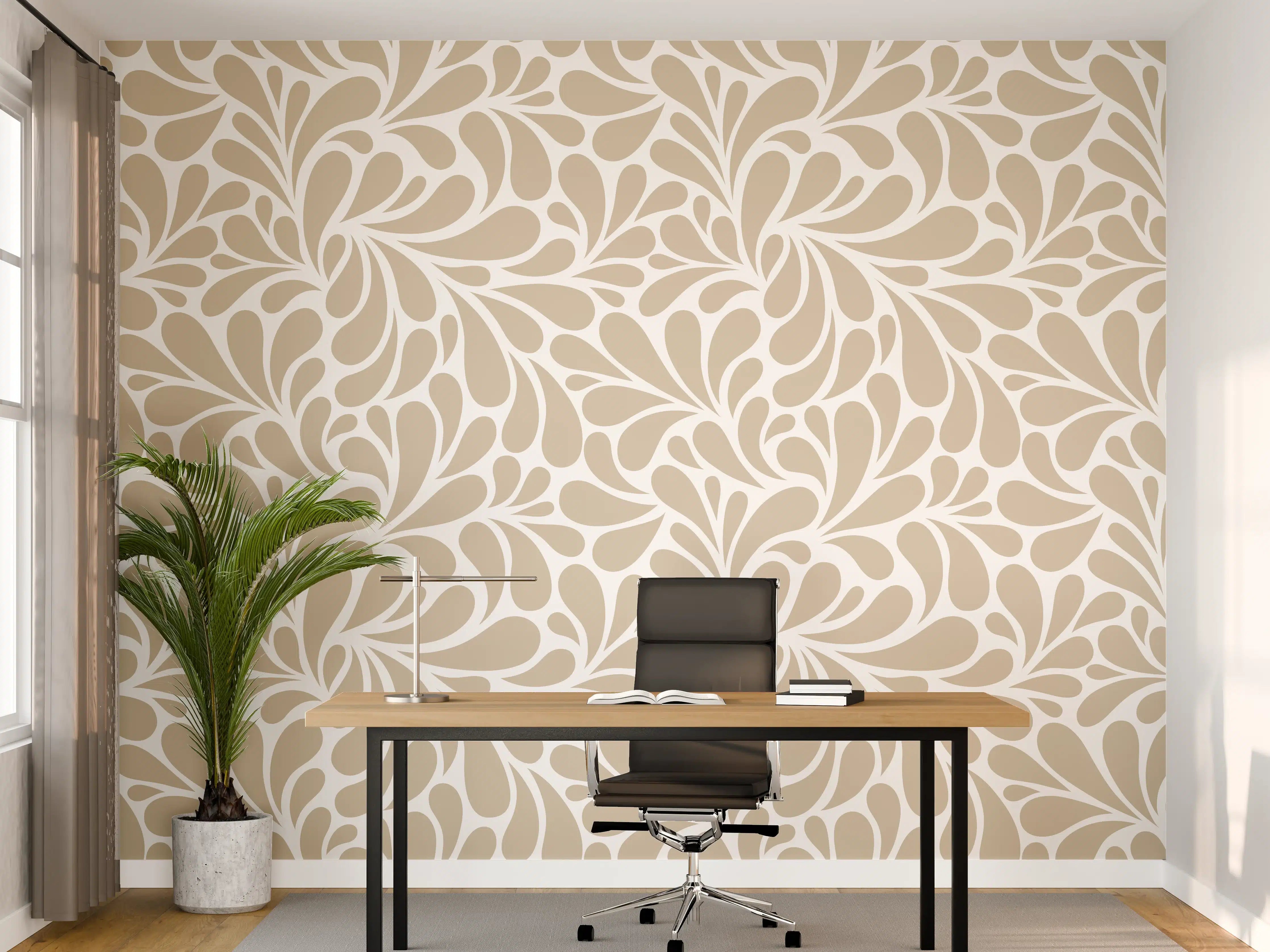 Büro Wandgestaltung - Beige-weiße florale Tapete