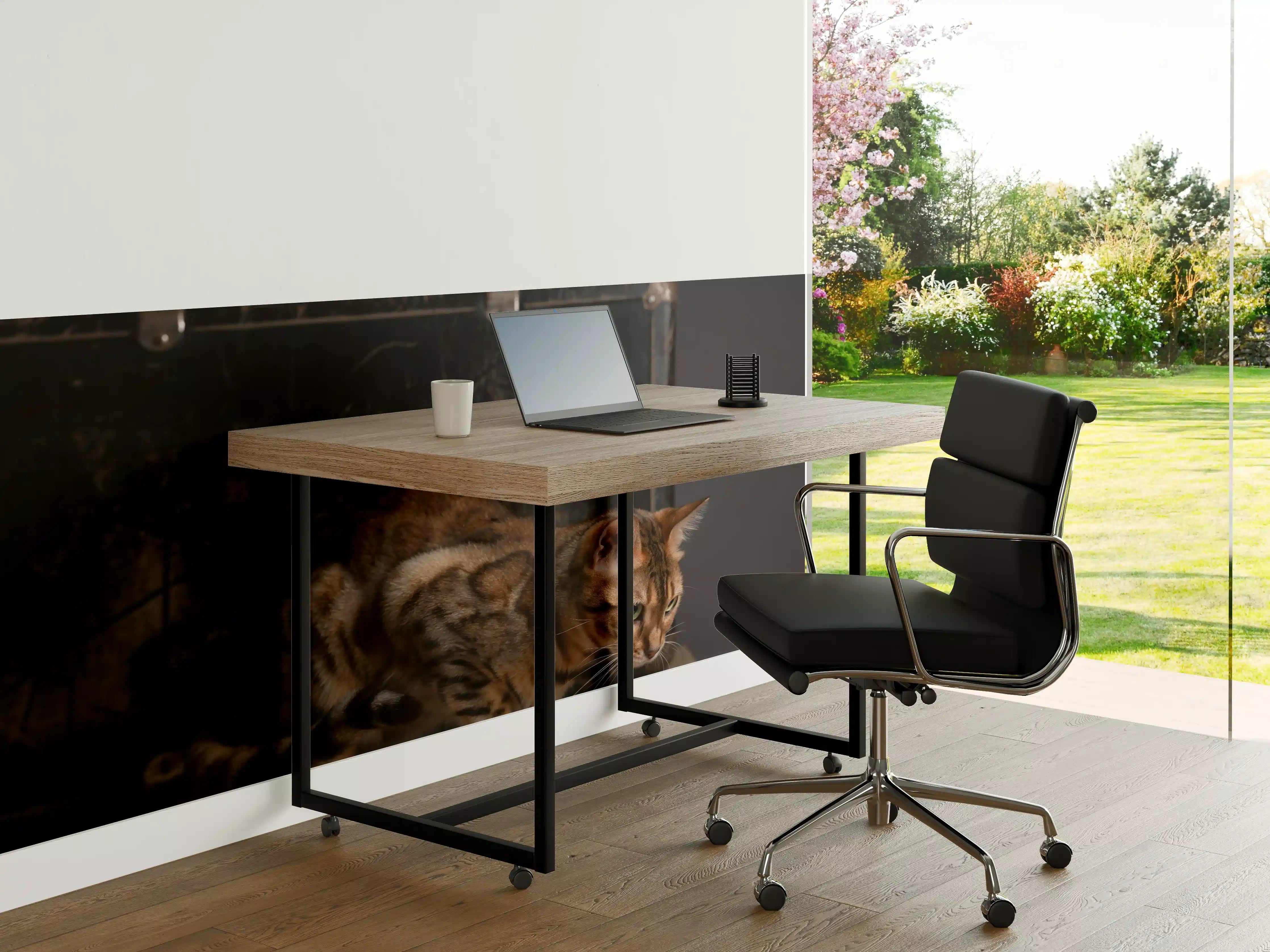 Büro Wandgestaltung - Bengalkatze auf Holztisch