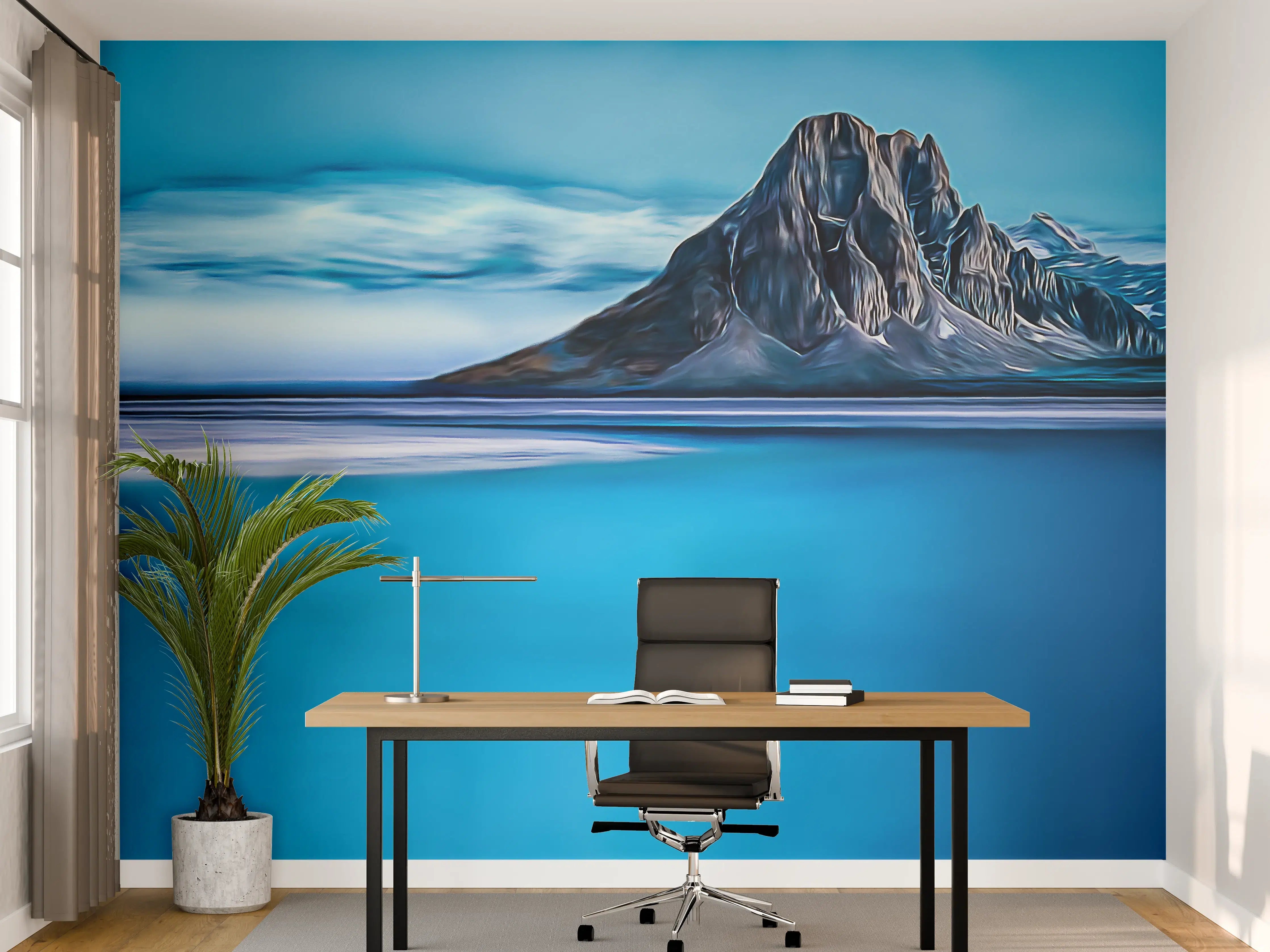 Büro Wandgestaltung - Berg im Wasser bei Dämmerung