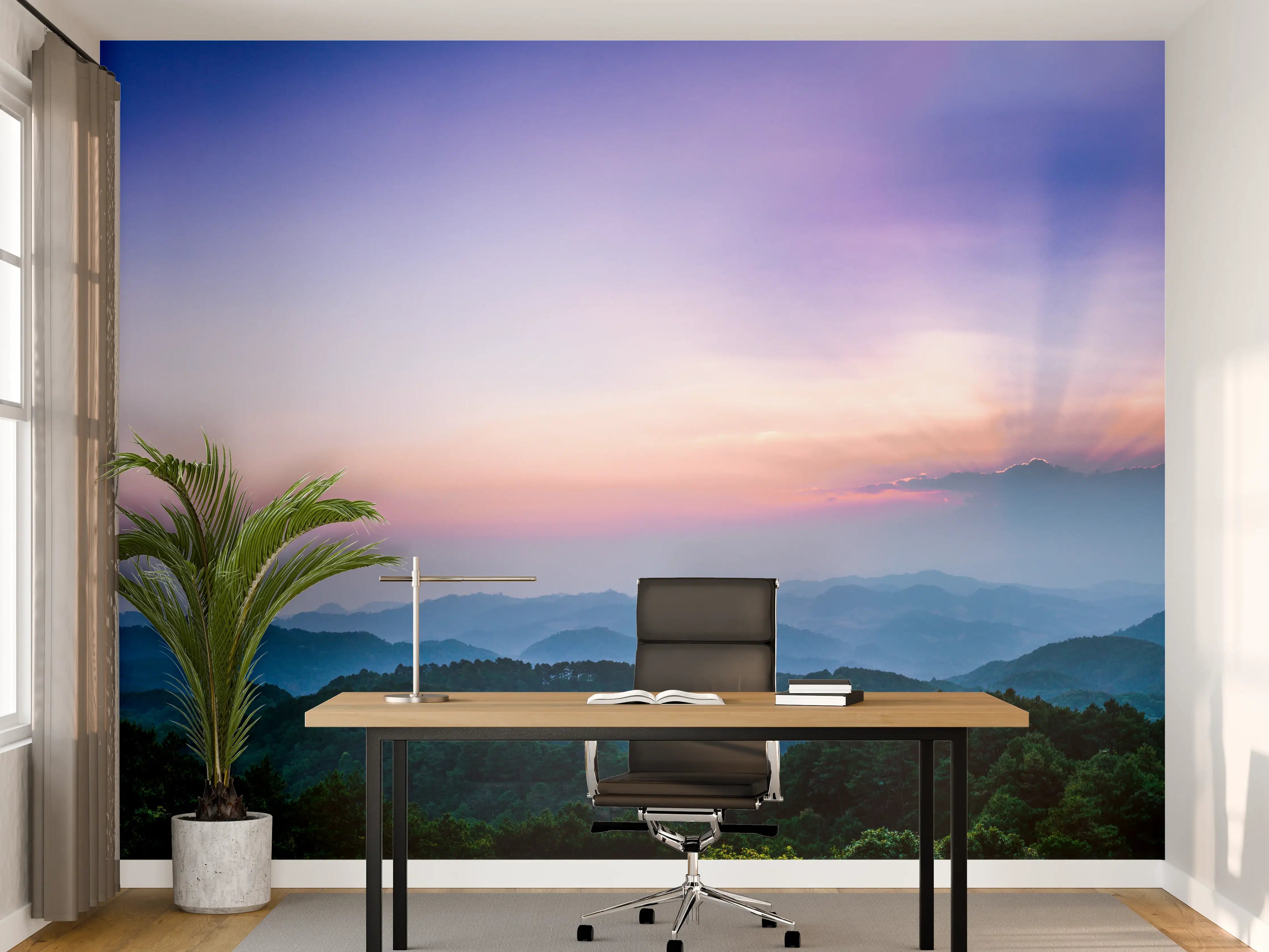 Büro Wandgestaltung - Bergblick mit Sonnenstrahl
