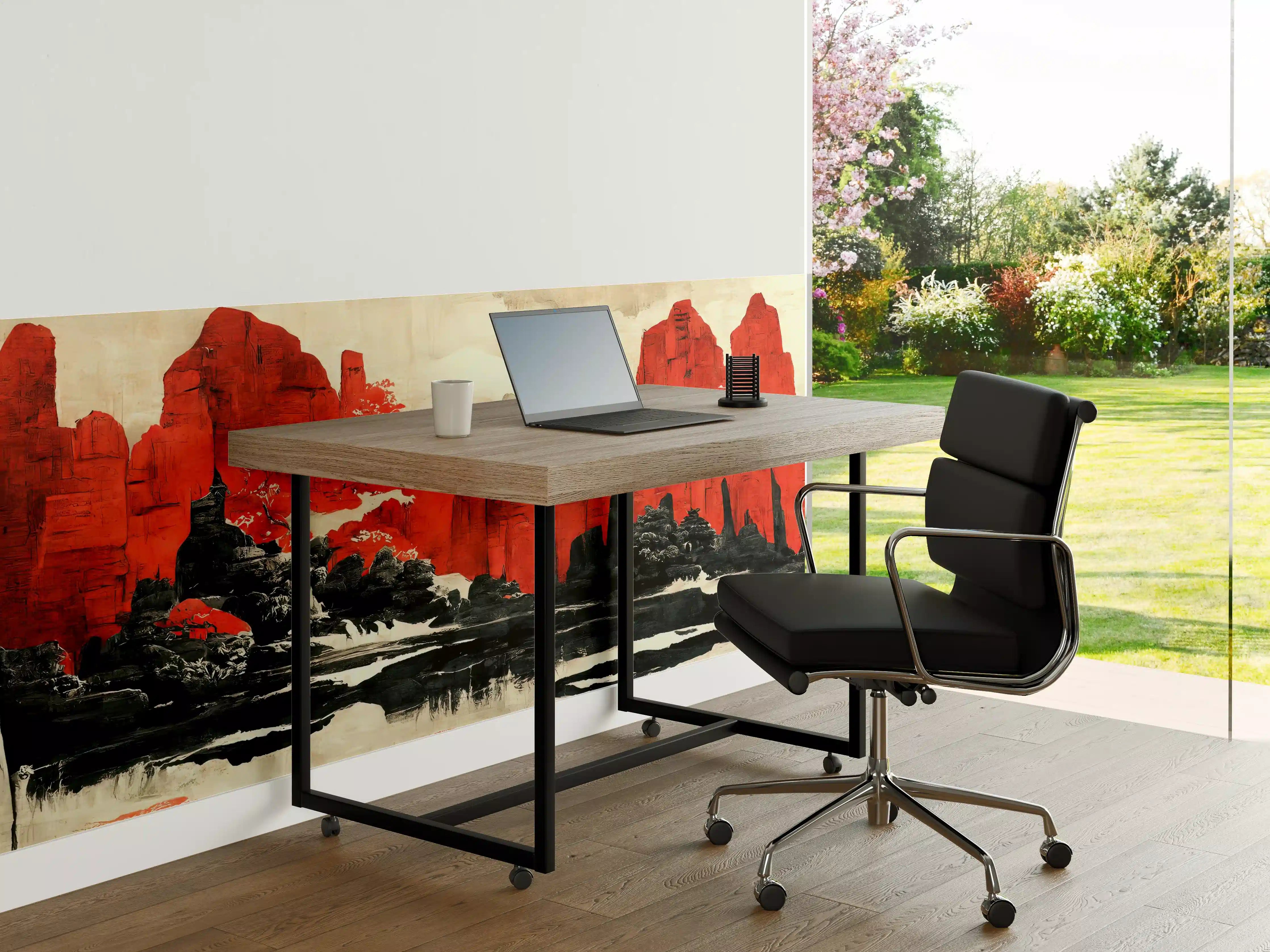 Büro Wandgestaltung - Berglandschaft in Rot-Schwarz-Tönen
