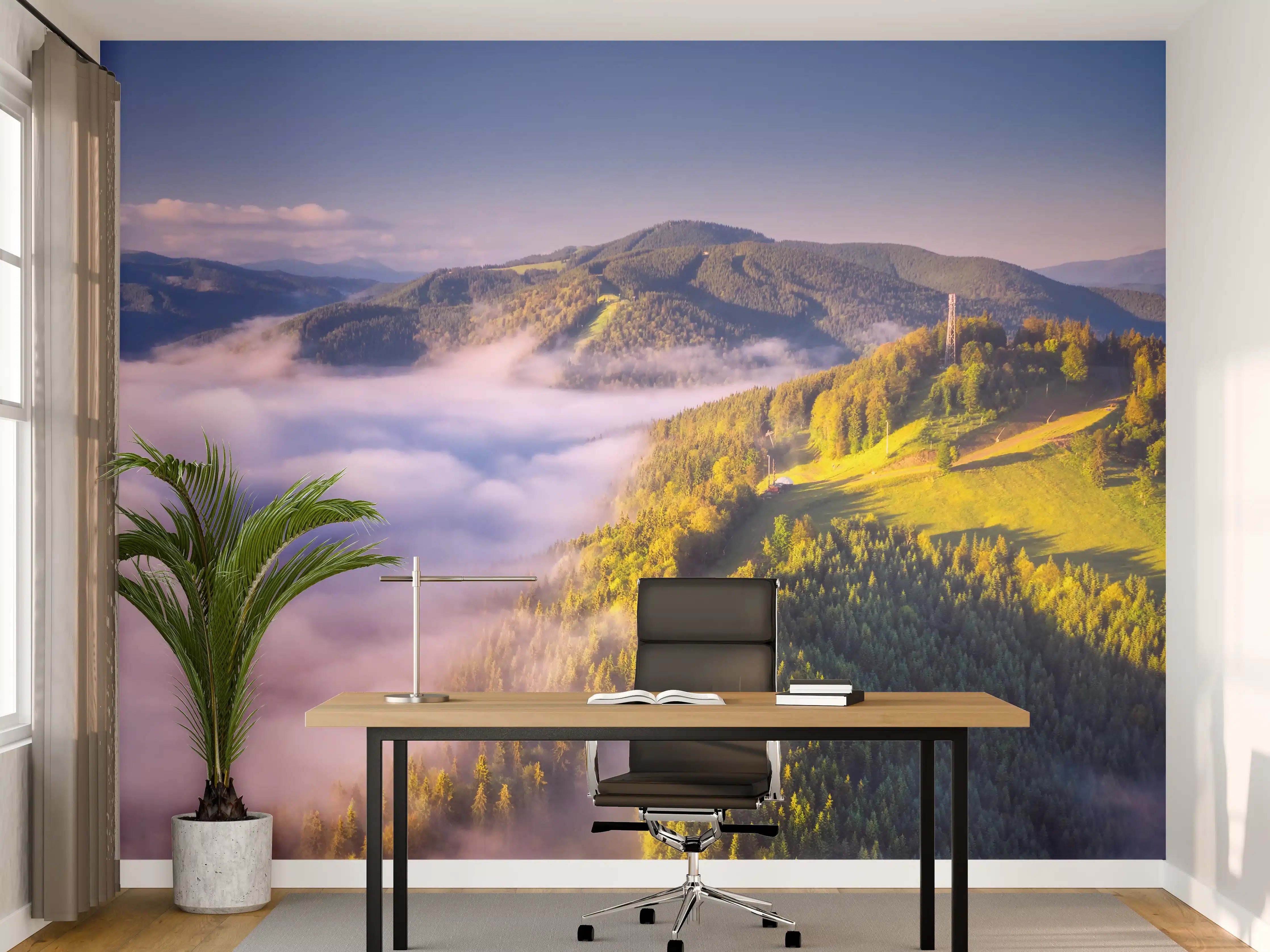Büro Wandgestaltung - Berglandschaft mit Wolken und Sonnenlicht