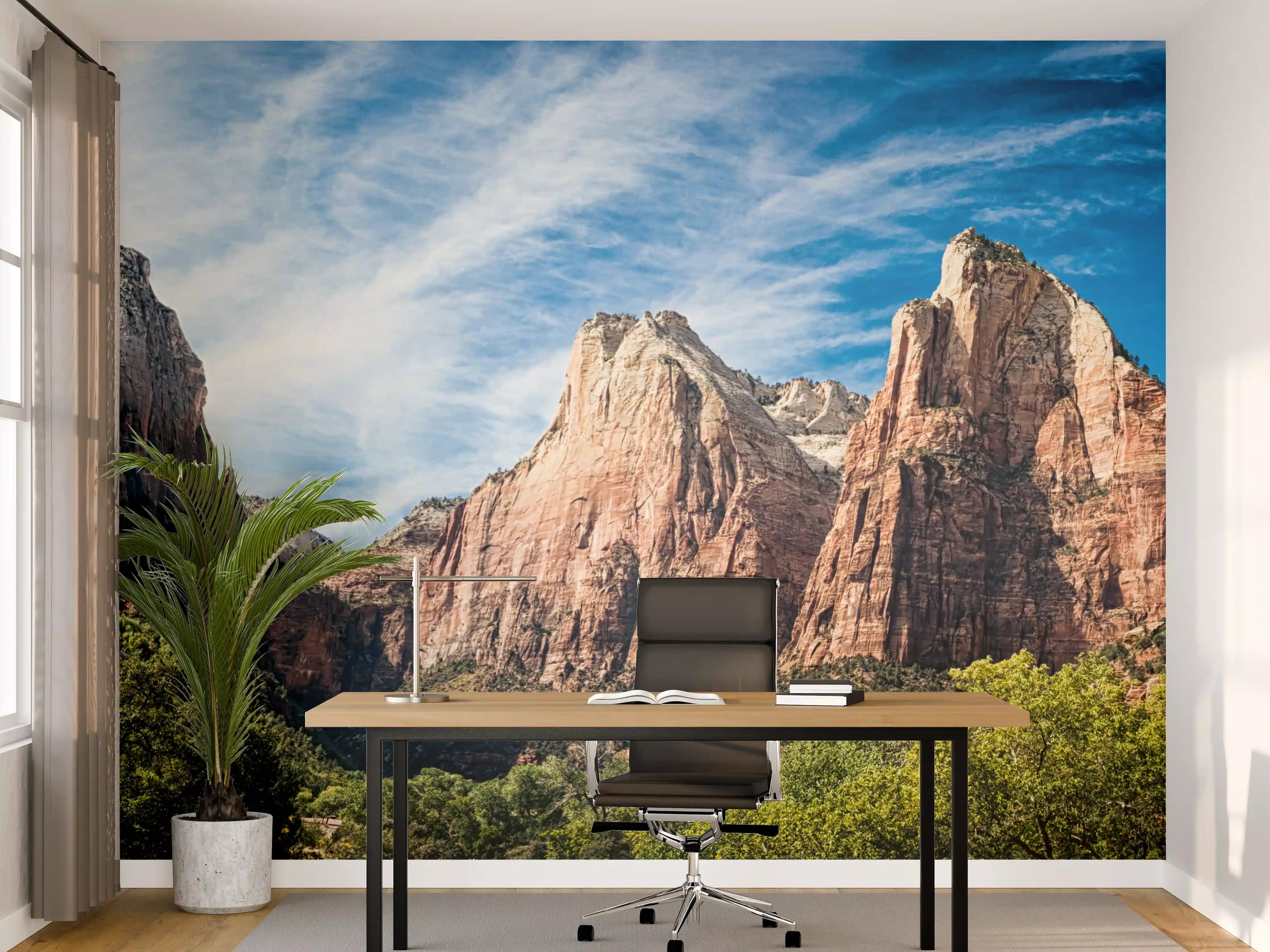 Büro Wandgestaltung - Berglandschaft mit klaren Wolken am Himmel