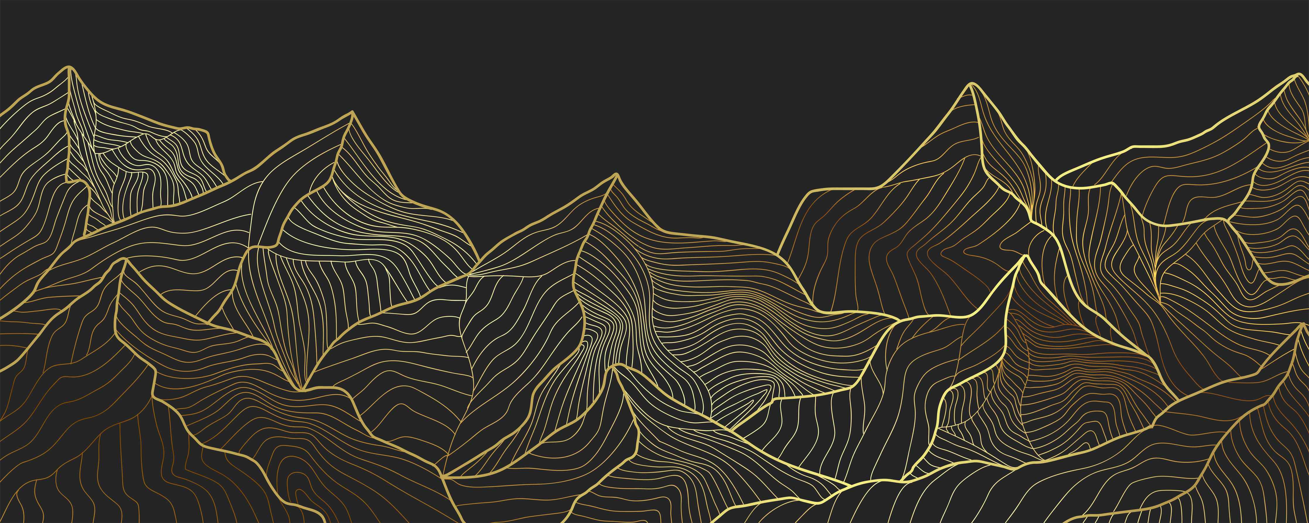 Büro Wandgestaltung-Berglinien Gold Schwarz
