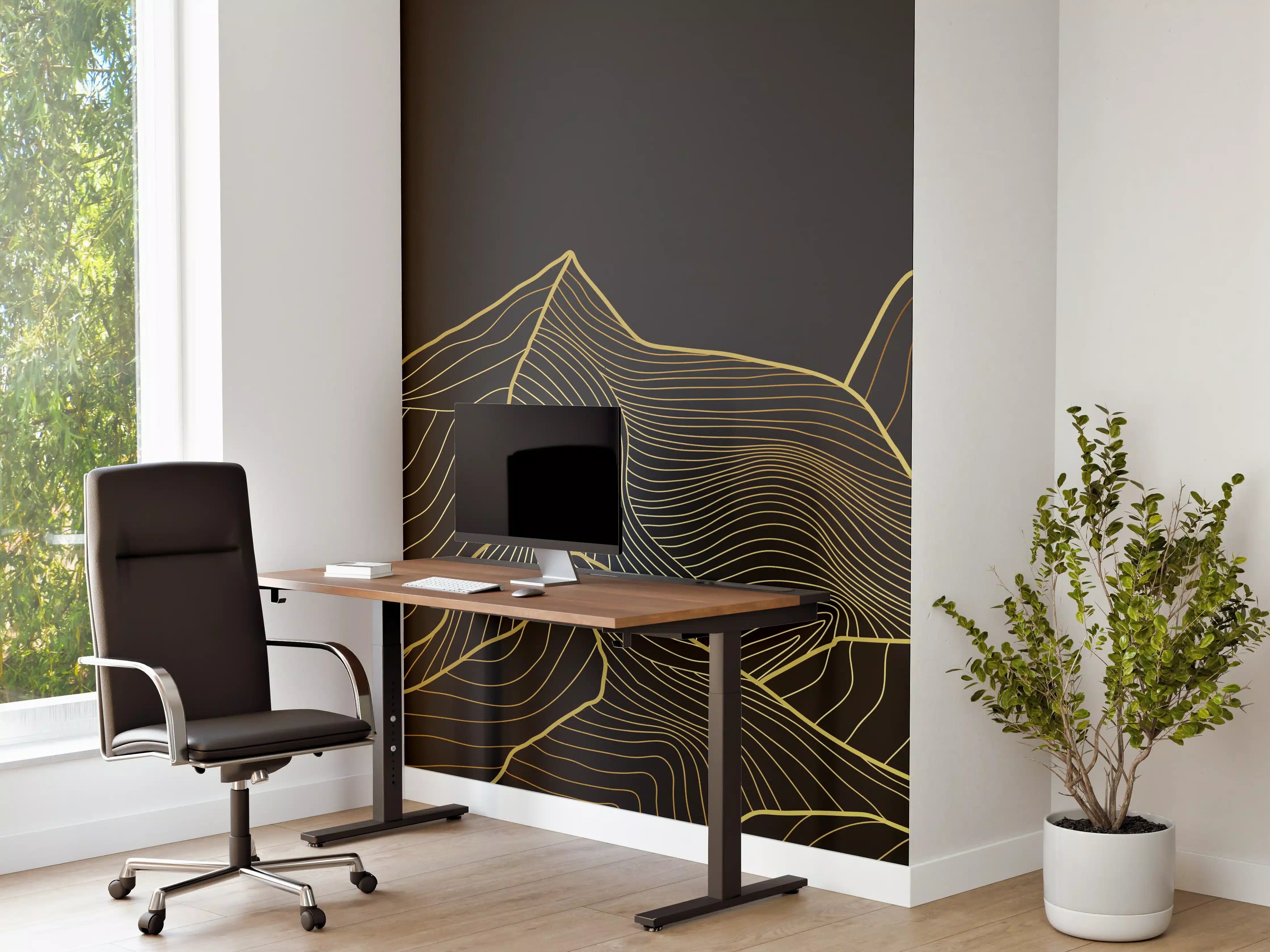Büro Wandgestaltung - Berglinien Gold Schwarz