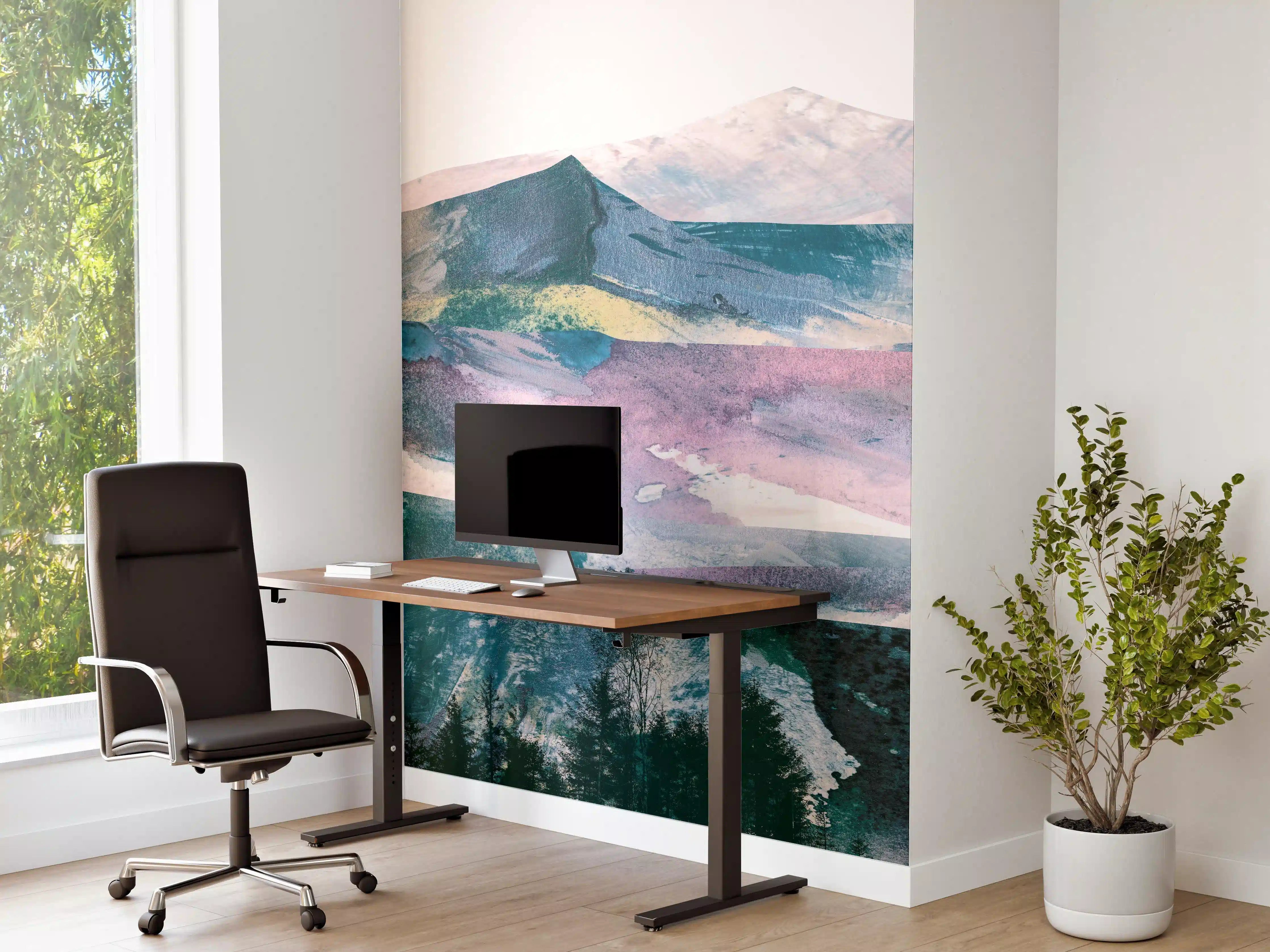 Büro Wandgestaltung - Bergpanorama in Farbabstraktion