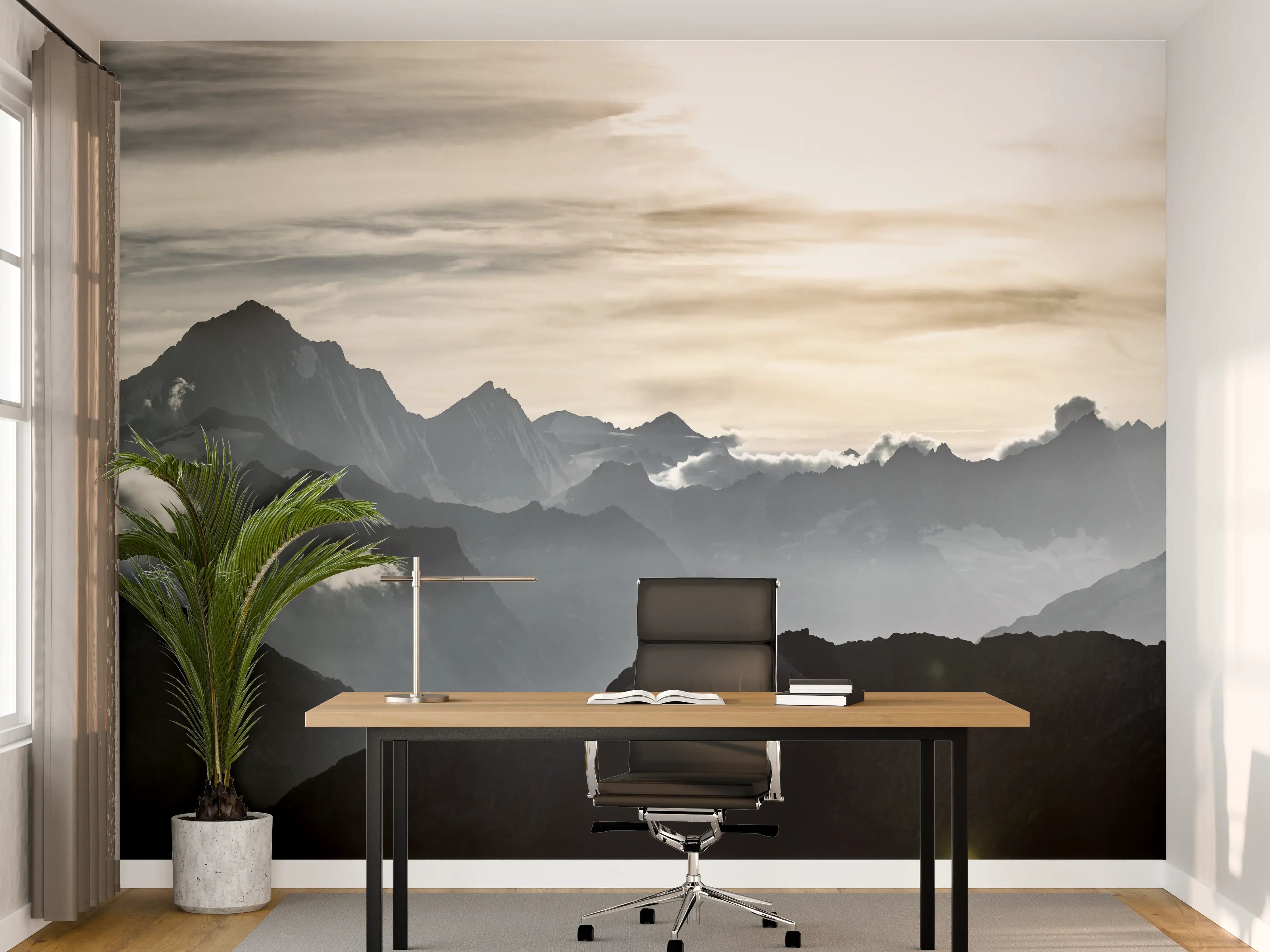 Büro Wandgestaltung - Bergsilhouette bei Sonnenuntergang