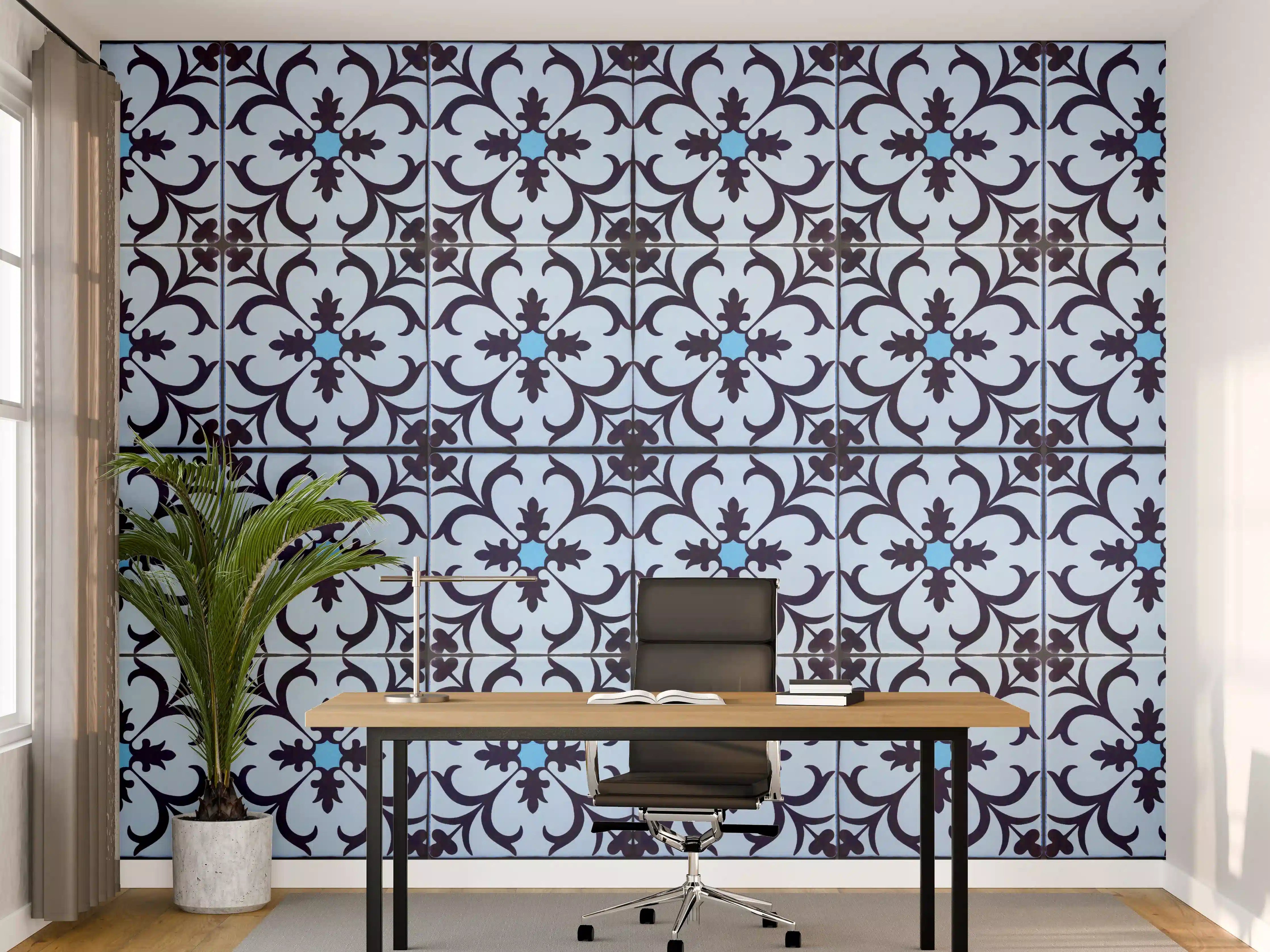 Büro Wandgestaltung - Bläulich traditionelles Mosaik Motiv