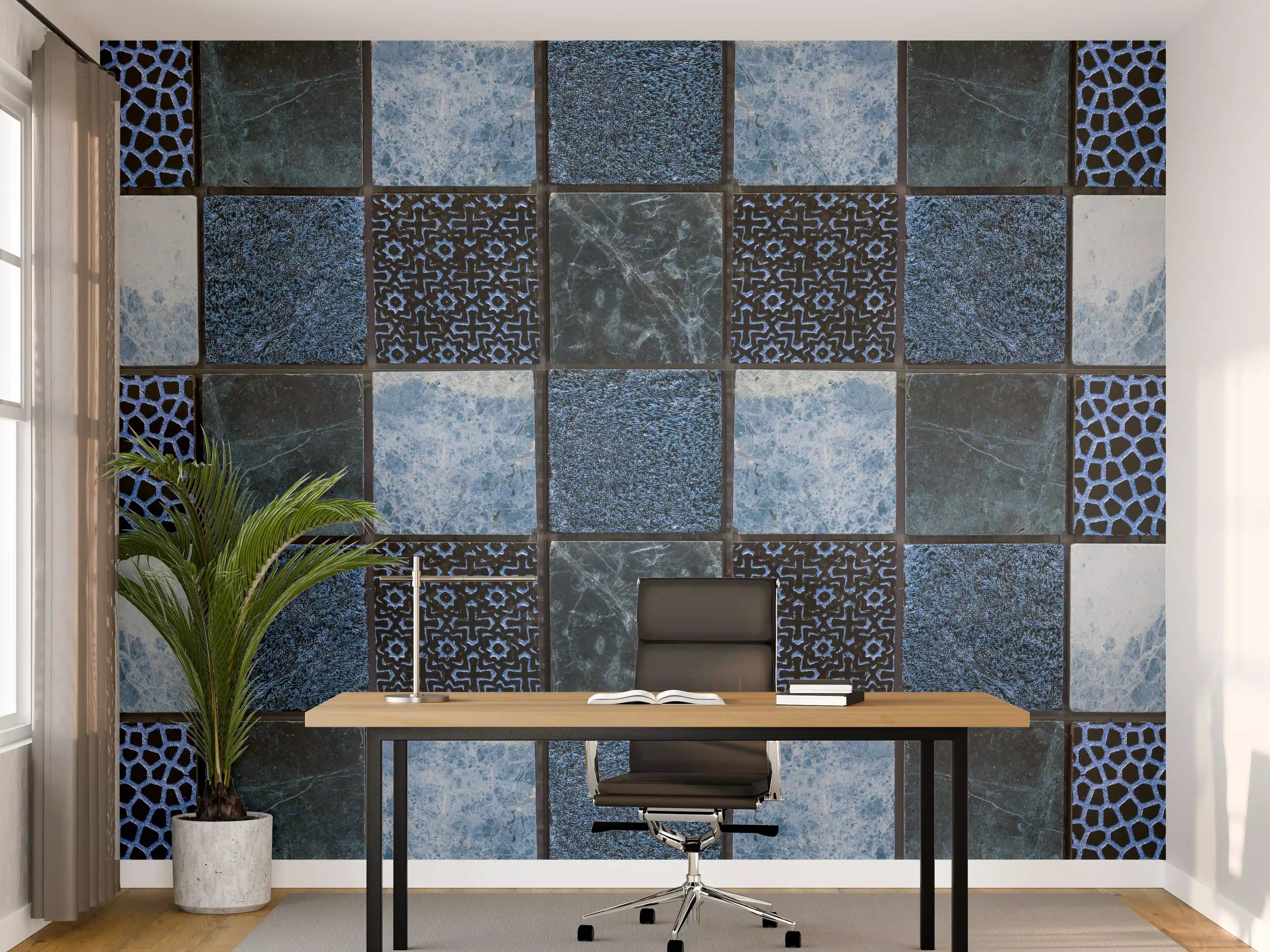 Büro Wandgestaltung - Bläuliche quadratische Mosaiktextur