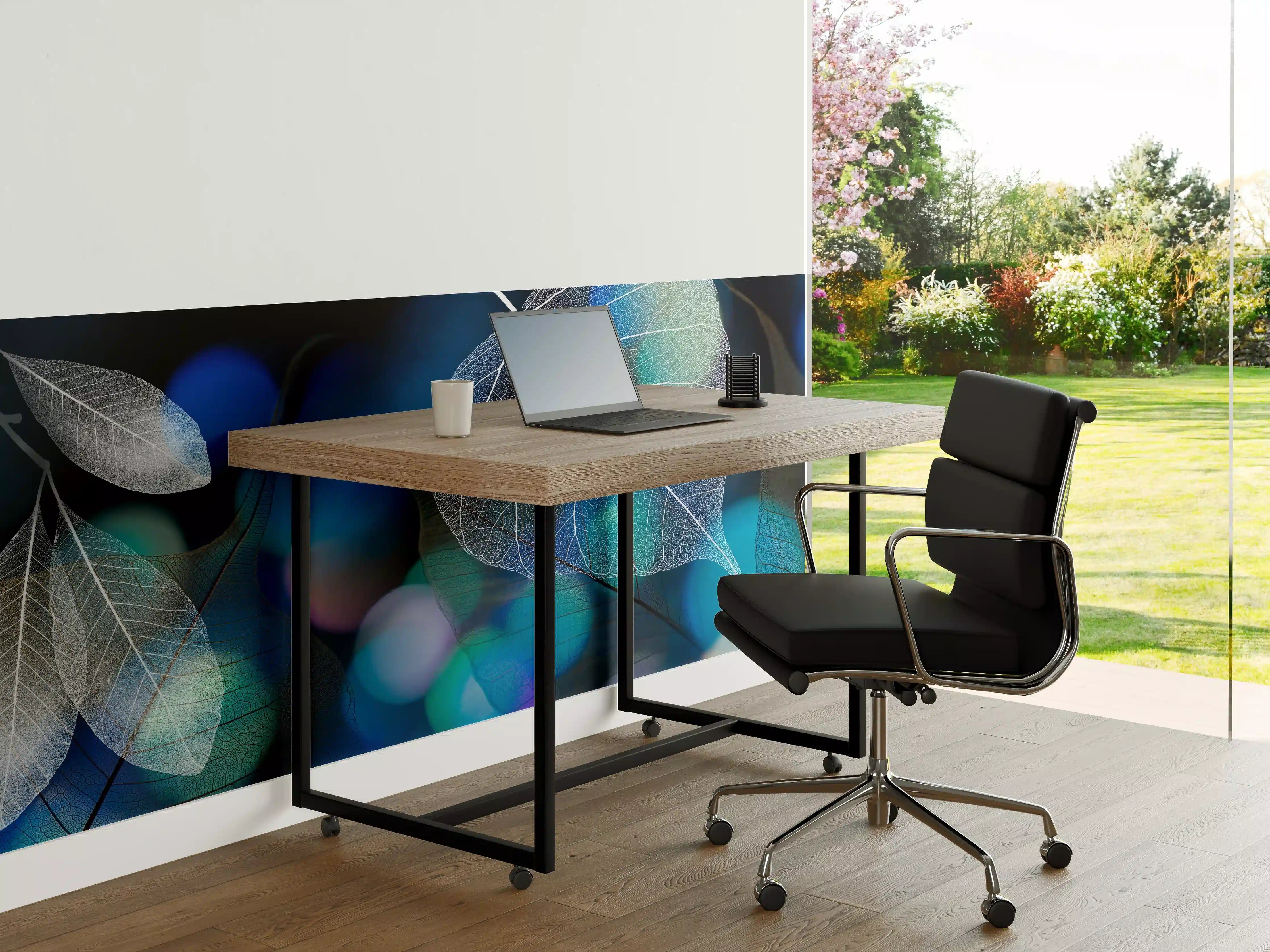 Büro Wandgestaltung - Blattstruktur mit Lichtbokeh Effekt